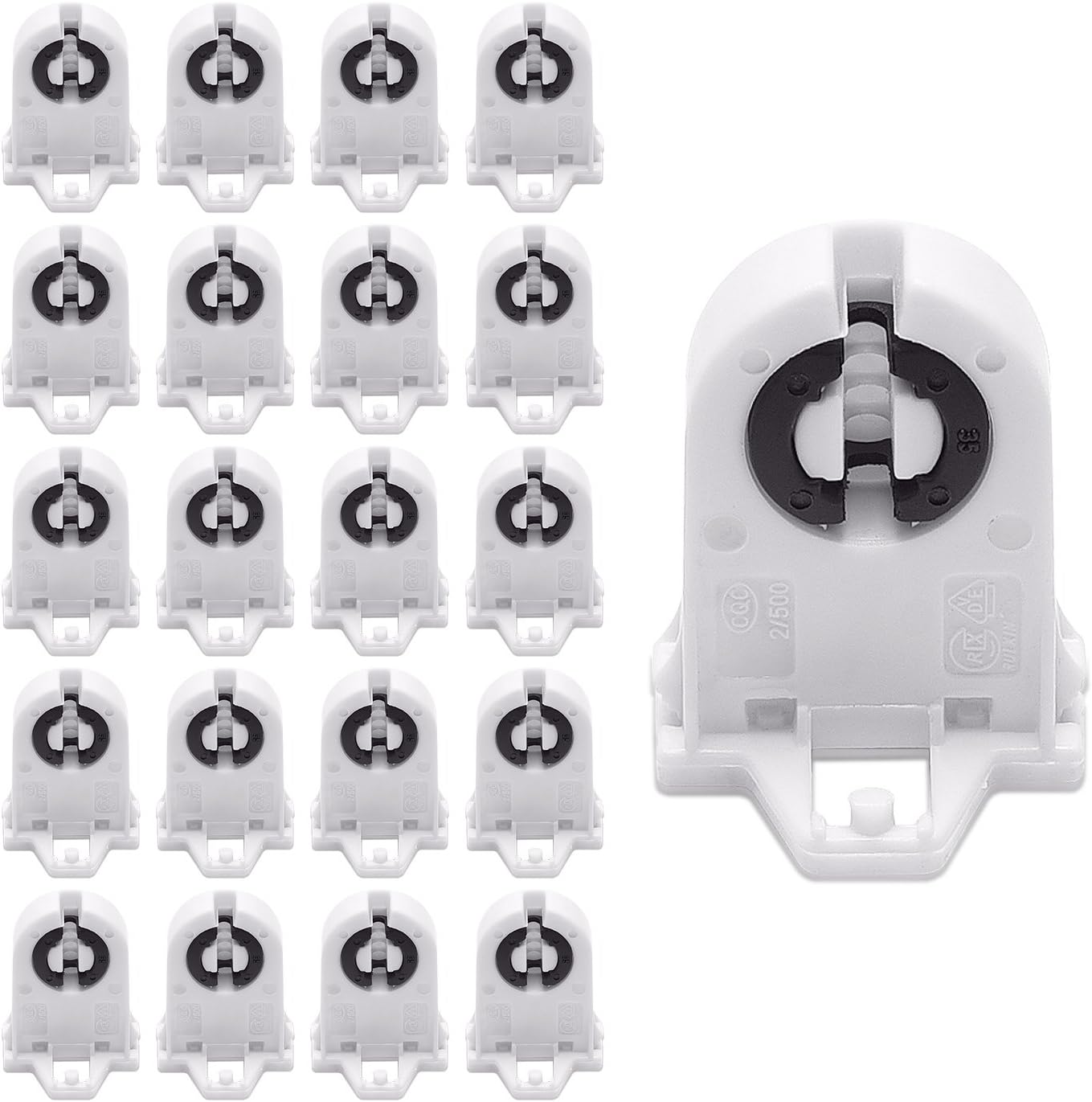 Screw Type T8 Lamp Holder JACKYLED 20-Pack, UL Non-shunted Light Socket for LED Fluorescent Tube Replacements