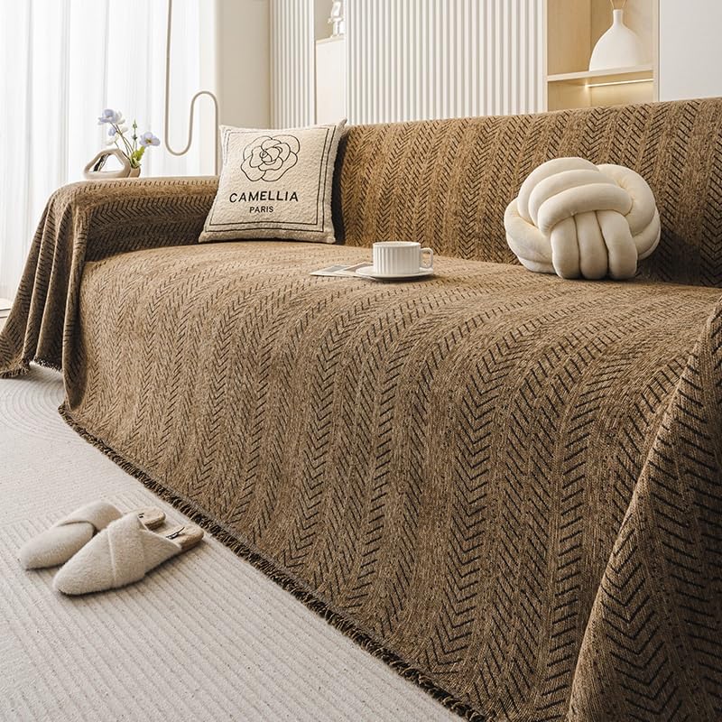 Housse de canapé en chenille haut de gamme Sle5e avec de beaux pompons