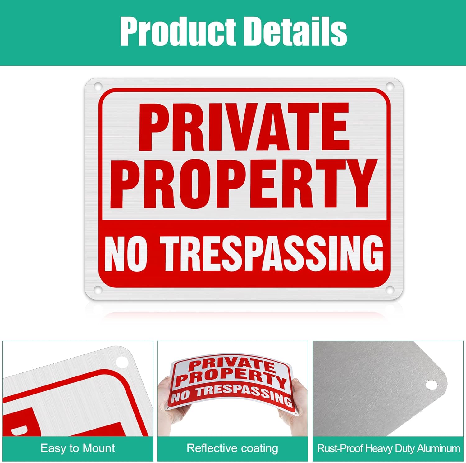 Yaocom 24 Pcs No Trespassing Signs Private Property Metal Reflective Aluminum No Trespassing Sign Weatherproof Warning Signs for Property Security Outdoor Yard Home, 7 x 10 Inch (Red, White)