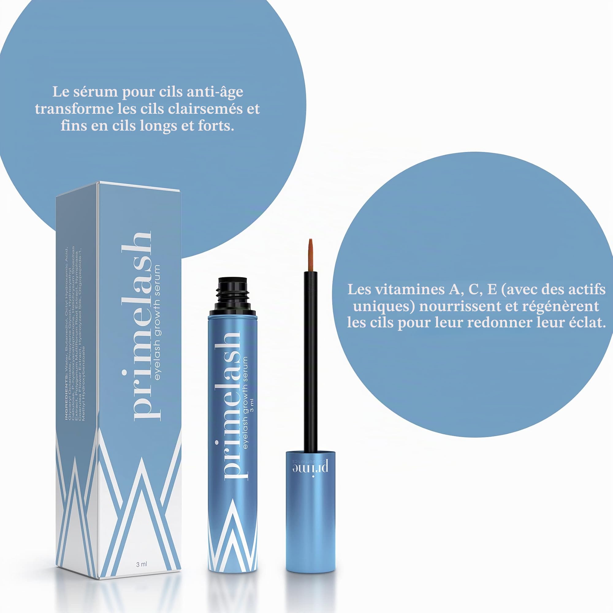 Prime Prometics PrimeLash Sérum de croissance pour femmes de plus de 50 ans – Faites pousser plus de cils – Épais, fort, soulevé – en 1 balayage par nuit, infusé de vitamines, pour les yeux sensibles