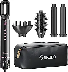 GOKOCO Escova Secador de Cabelo Profissional 5 em 1 - Kit Modelador com Bocal, Difusor, Escova Secadora, 2 Modelador de Cachos, íons Negativos Alta Velocidade Para Secar, Alisar e Enrolar, GD031 127v Preto