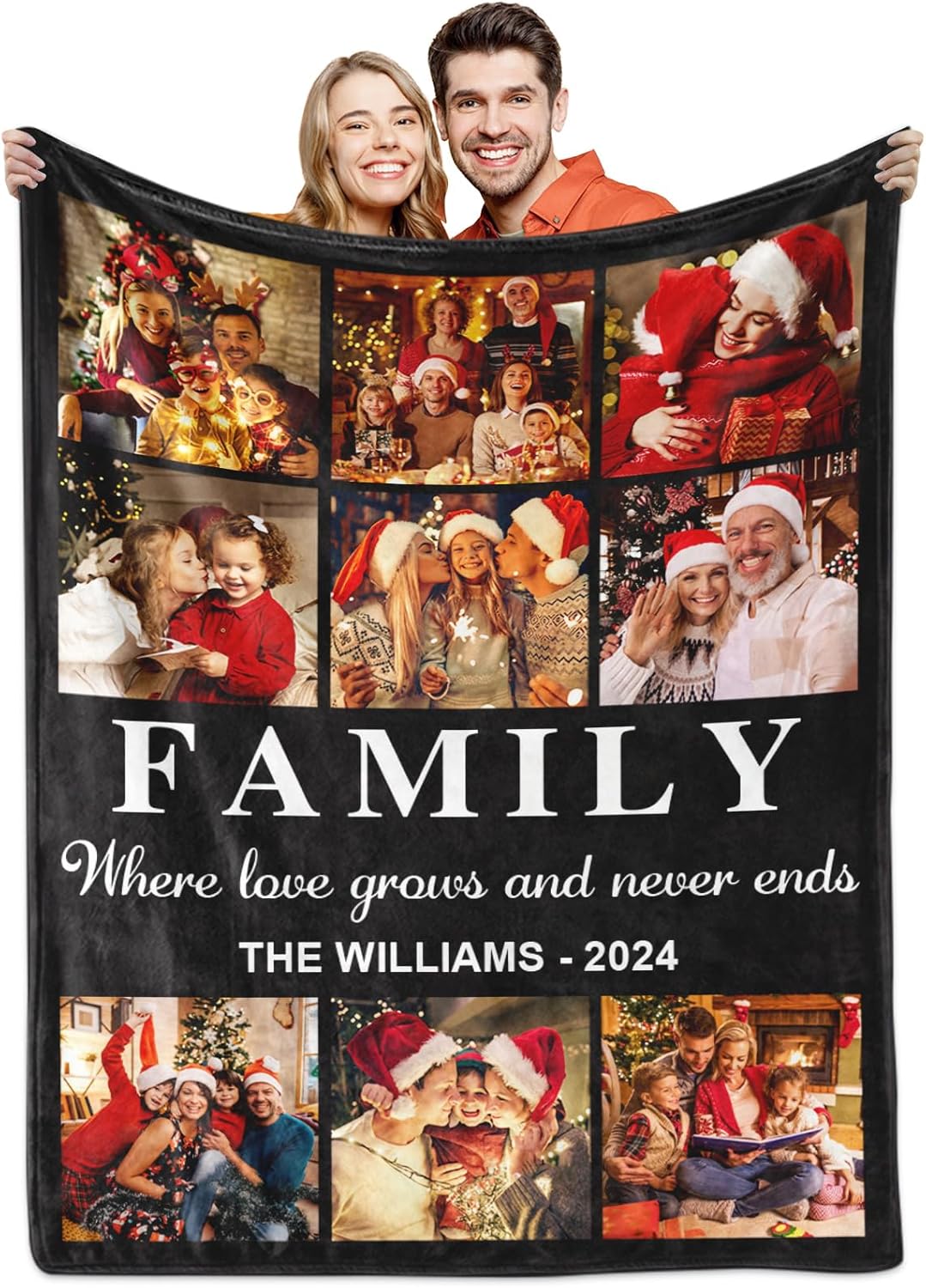 Yoke Style Ships Next Day, Custom Photo Blanket on Christmas for Family, Printed in USA - Customizable Picture Blanket Personalized New Year Gifts for Women Men Couples Mom Dad Wife Friends