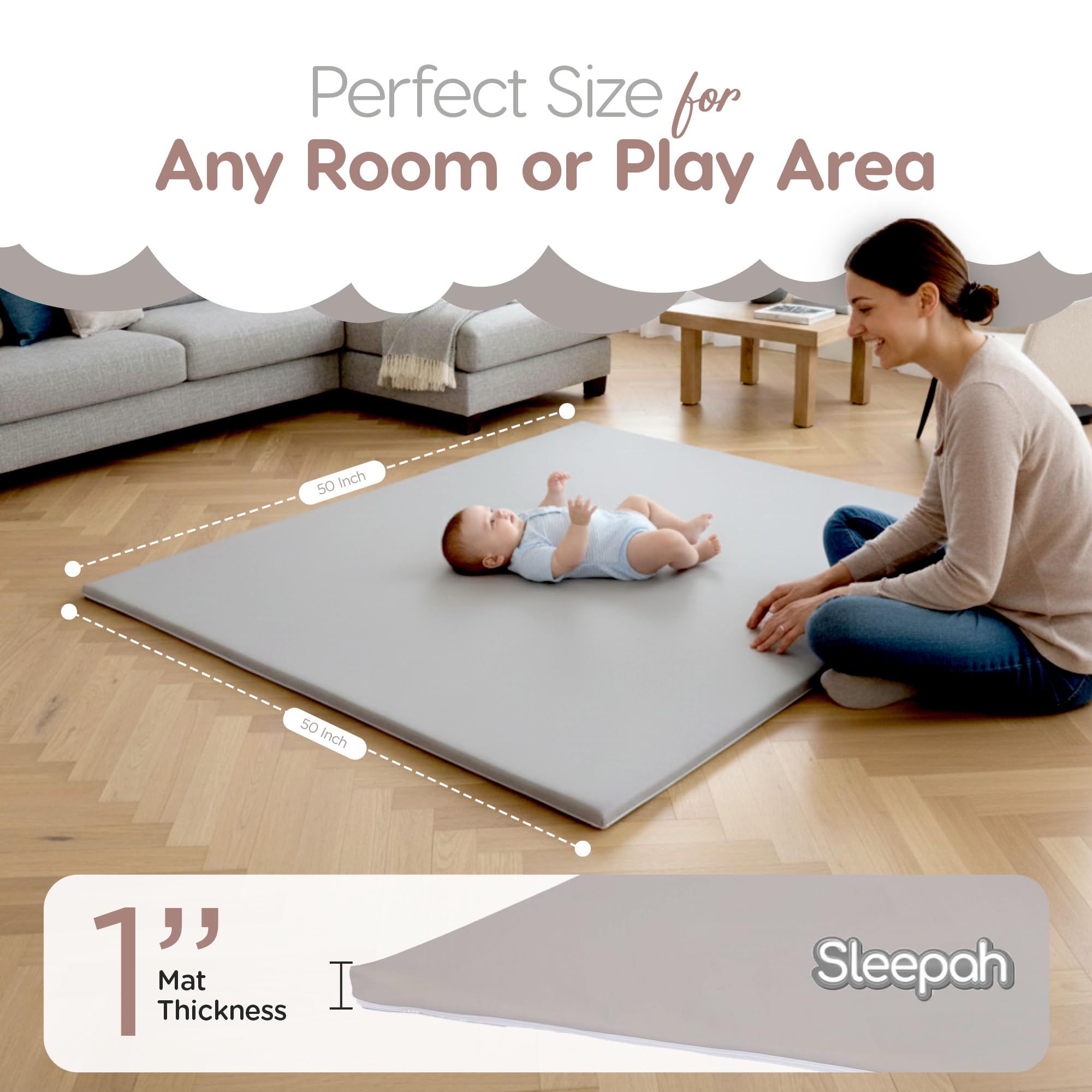 Baby-Spielmatte für den Boden, 127 x 127 cm, wasserdicht, veganes Leder, Bauchzeitmatte, leicht zu reinigen, mit abnehmbarem Bezug, Schaumstoff-Unterstützung mit rutschfester Unterseite, für