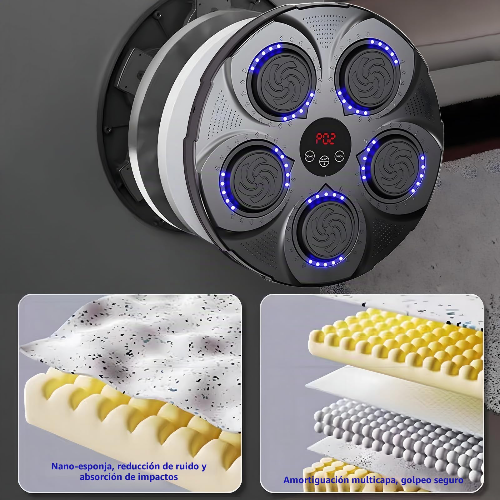 Máquina de Boxeo Música Adulto - Extra Large a Parete Professionale a LED Dinamico a Bluetooth Smart con Musica Elettronica a 9 Velocità per Bambini e Adulti per Casa, Altura de instalación Ajustable