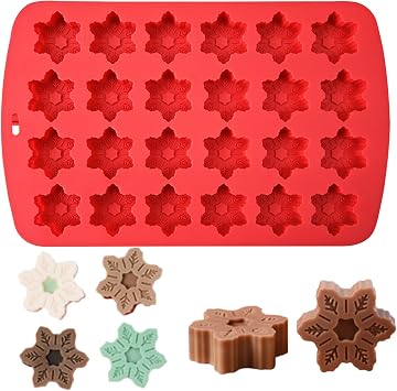 Snowflake Silicone Molds,Christmas Chocolate Molds 24 Cavity Fondant Moulds Baking Snowflake Candy, Cake, Jelly, Ice Cube, Candle Molds for Christmas Holiday Party Cake Decor 1PCS