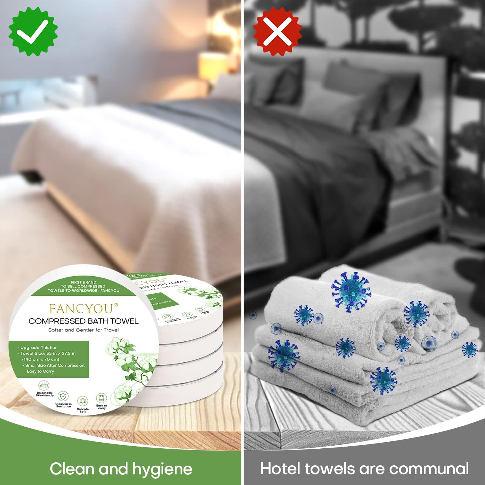 Serviette de Bain Comprimée Grande - 140 x 70cm Serviettes de Bain Jetables pour Voyage - Serviette Voyage Idéale pour Hôtel,Camping,Randonnée,Sport,Plage,Natation,Vacances[24 Pack Vert]