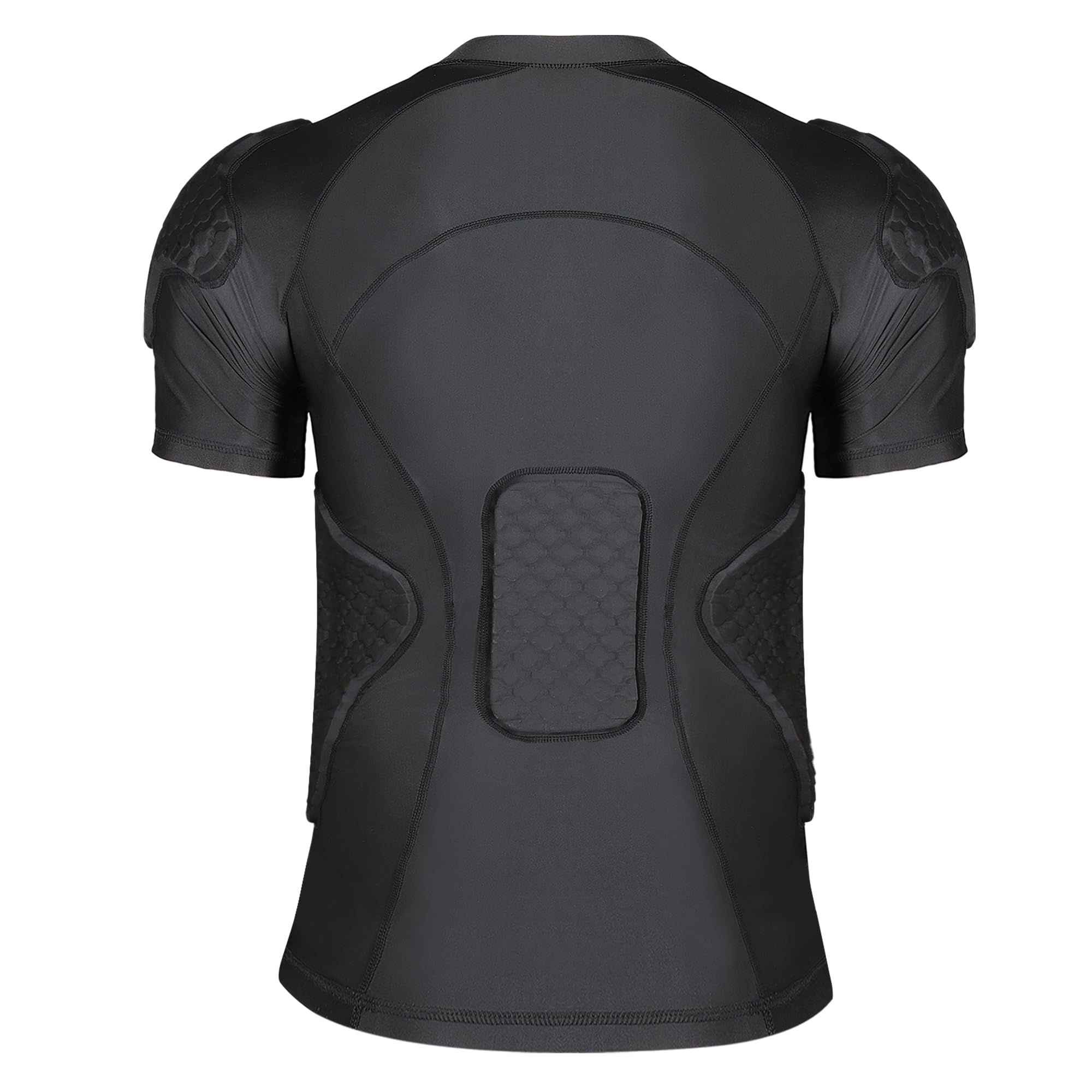 Camiseta de compresión acolchada para hombre, hombreras y protector de costillas, protector de pecho para adultos/jóvenes, béisbol, sóftbol, rugby, baloncesto, equipo de protección negro