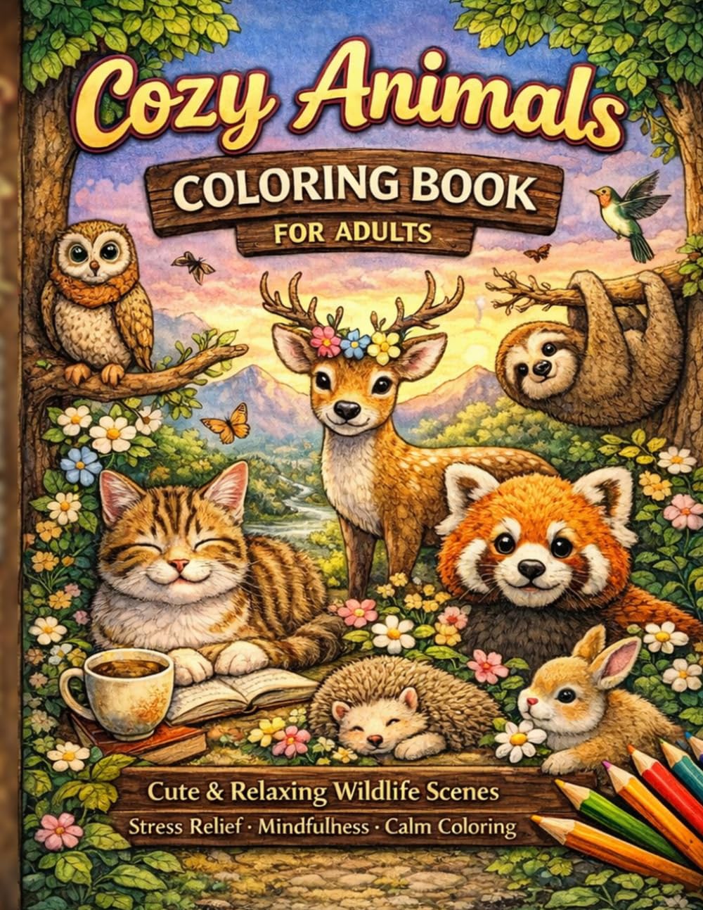 Cozy Animals Coloring Book for Adults: Cute & Relaxing Wildlife Scenes for Stress Relief, Mindfulness & Calm Coloring