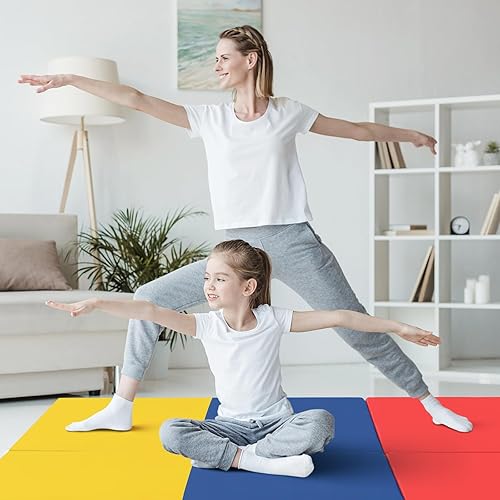Miniatura 23 de Giantex Colchoneta de gimnasia de 6 x 2 pies, tapete plegable de 2 pulgadas de grosor con cierre de gancho y bucle, tapete de gimnasio plegable