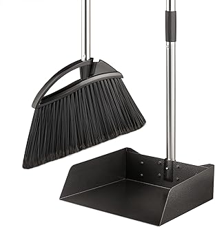 Yangbaga Long Handled Dust Pan and Broom Set for Home,Heavy Duty Metal Dustpans and Brooms,Upright Stand Up Design,54"Outdoor Broom and 38" Dustpan Combo for,Lobby Floor, Yard,Home Kitchen Office Use