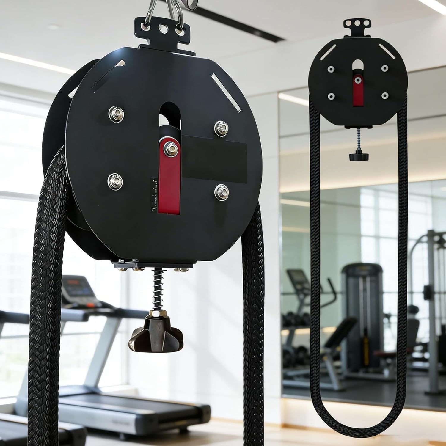 Suspension Pulley Cable Machine,0-66 lb Resistance Adjustment,Travelers Infinity Rope Trainer,14Ft Closed-Loop Rope,for Hotel Room Workouts Red