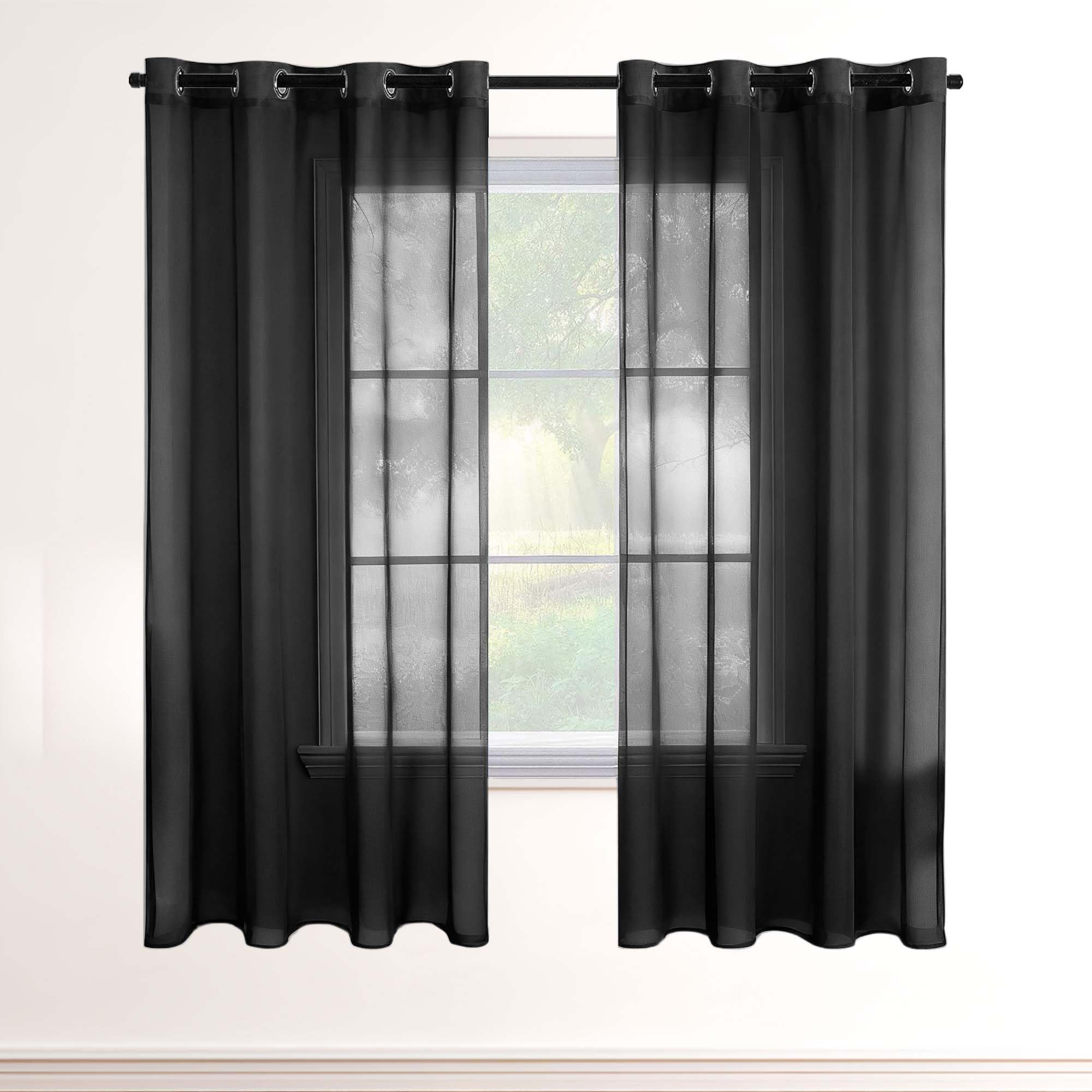 JIAFANG Cortina de Gasa 140 x 270 cm Transparente Ventana Visillos Translucidas Monocolo para Ventanas Cortinas Dormitorio, Negro