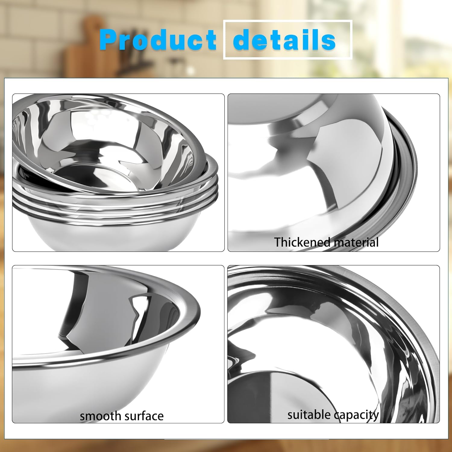 16 Pack Stainless Steel Bowls 6.3 Inch Wide Metal Bowl with Flat Base 3/4 Quart Small Prep Bowls for Kitchen Baking Serving Cooking Mixing Meal Salad Nesting