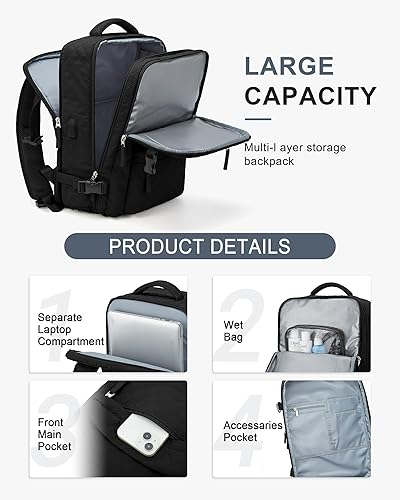 Vista 250 de VECAVE Mochila de viaje para laptop, mochila aprobada para vuelos,Mochila deportiva para universidad casual, E-peacockblue, Mochila para laptop