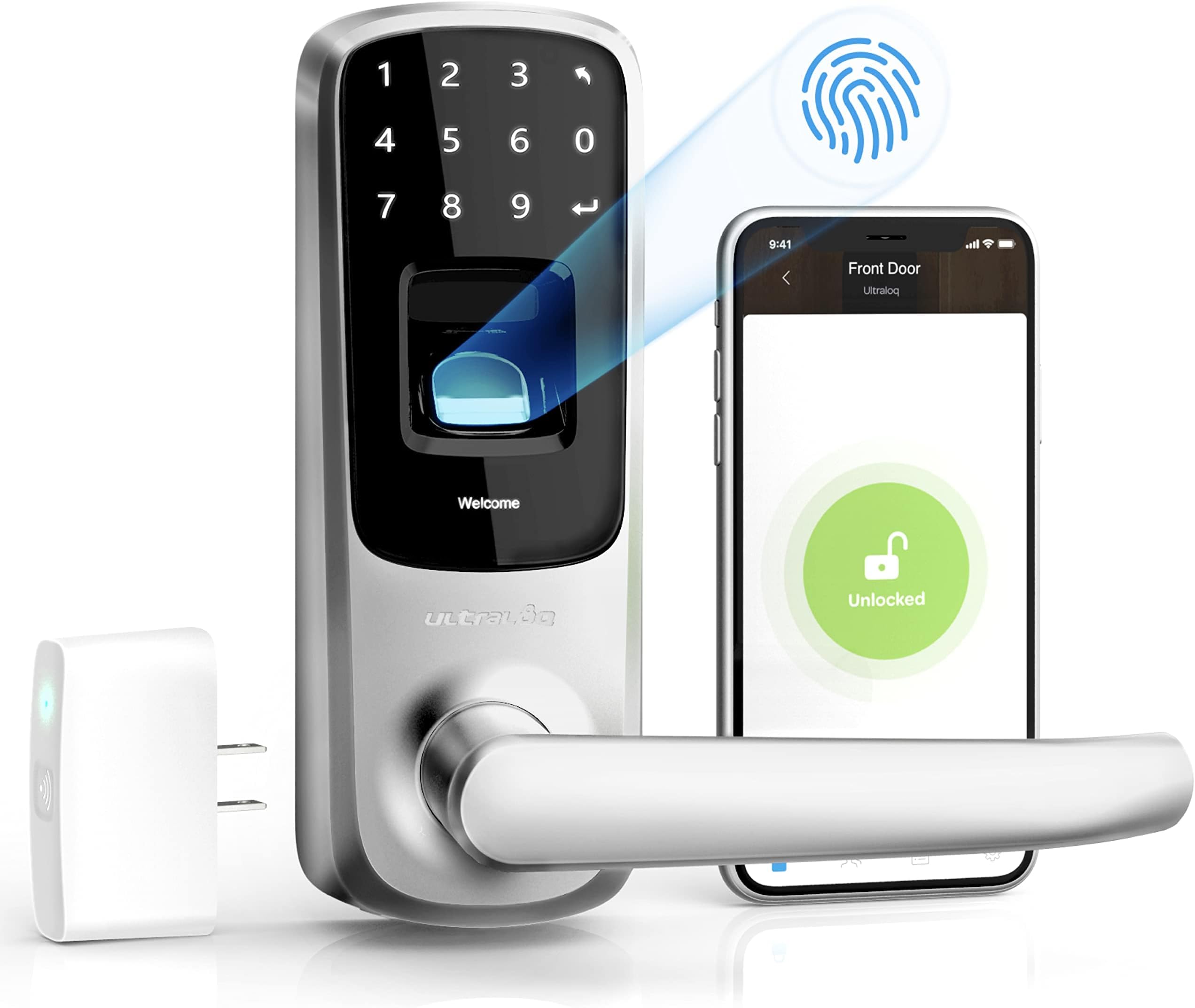 ULTRALOQ UL3 BT 2nd Gen Smart Lock with WiFi Bridge, 5-in-1 Keyless Entry Door Lock, Front Door Handle Lock, Smart Door Lever, Latch Lock, Satin Nickel