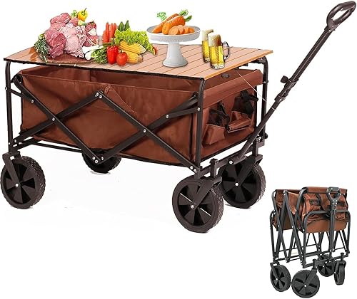 Carrito de jardín plegable, portátil, utilitario, plegable, con mesa de tabla, placa de carrito de campamento al aire libre, carrito de compras