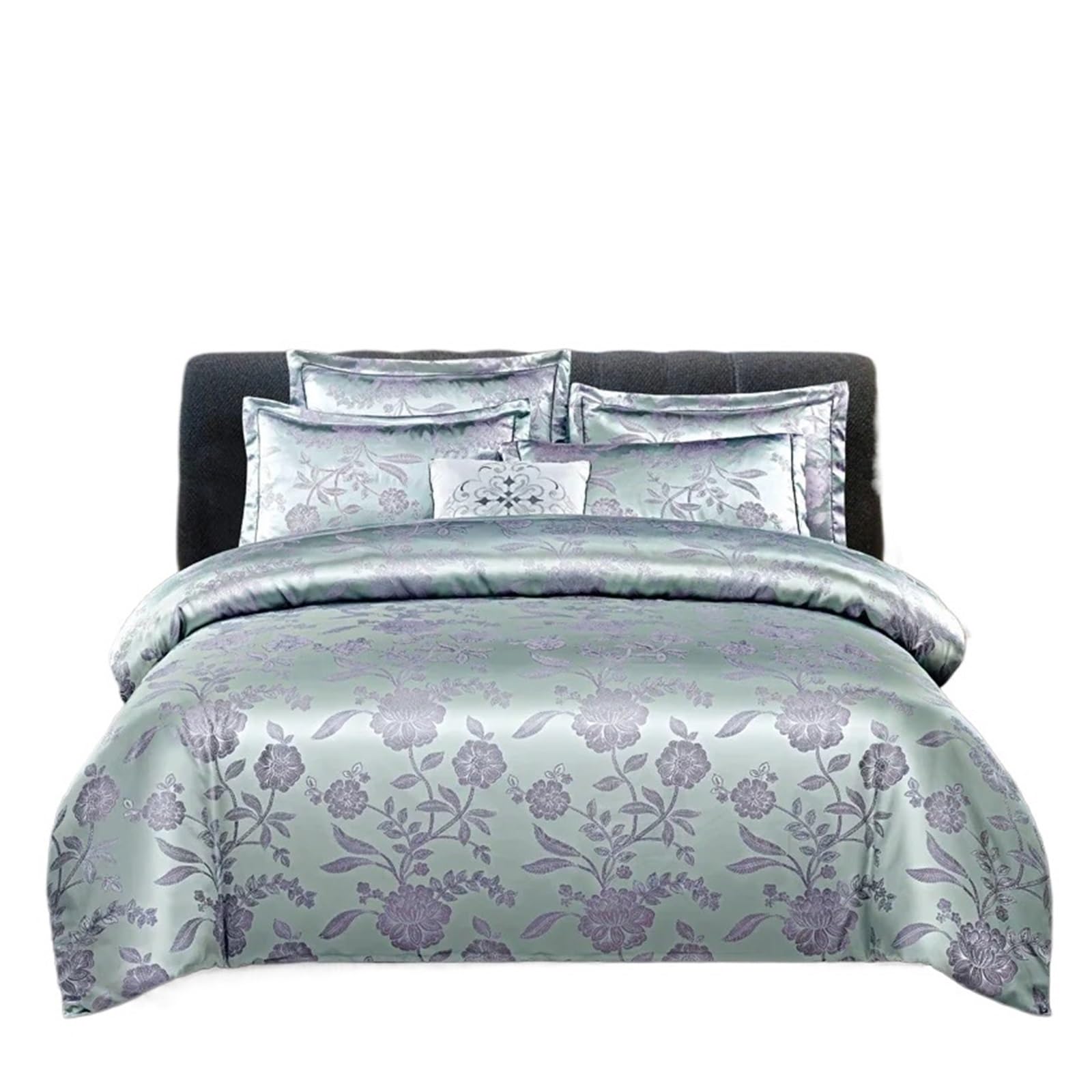 LuoAXINN Satin Bedding Set Jacquard King Size Bedding Set Luxury European Wedding Sets Queen American Satin Double Duvet Cover 220x240(Color 15,SET_BED 2.0M 4PCS)