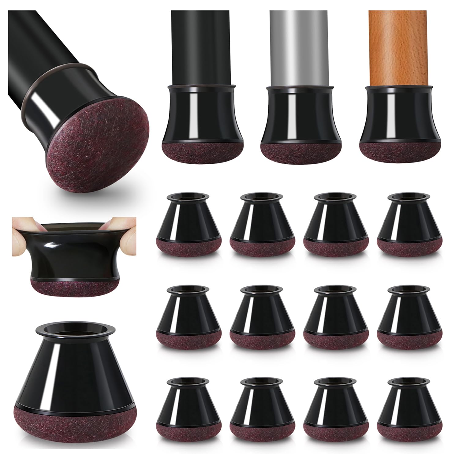 20 pezzi Gommini per Sedie Rotondi Con feltrini aggiornato ispessito, Coprigambe per sedie, Protezioni per Gambe di Sedie Mobili per Pavimenti in Legno（nero,diametro 20-30 mm)