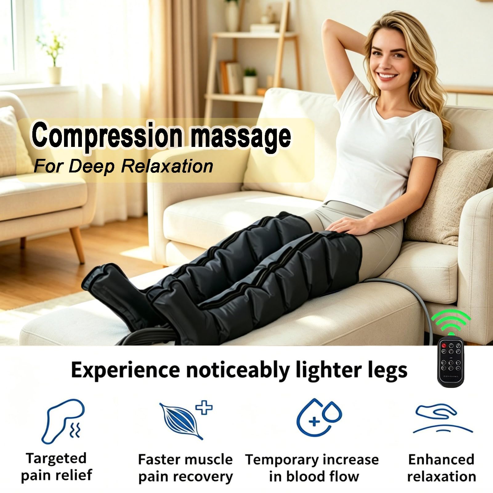 2026 Neu Lymphdrainage Gerät Beine Bei Lipödem - Kompressions-Beinmassagegerät mit 6 Luftkammern, Reduzierung Schwellungen und Müdigkeit,6 Modi,30-240mmHg,1-60mins,Kabellos mit Fernbedienung