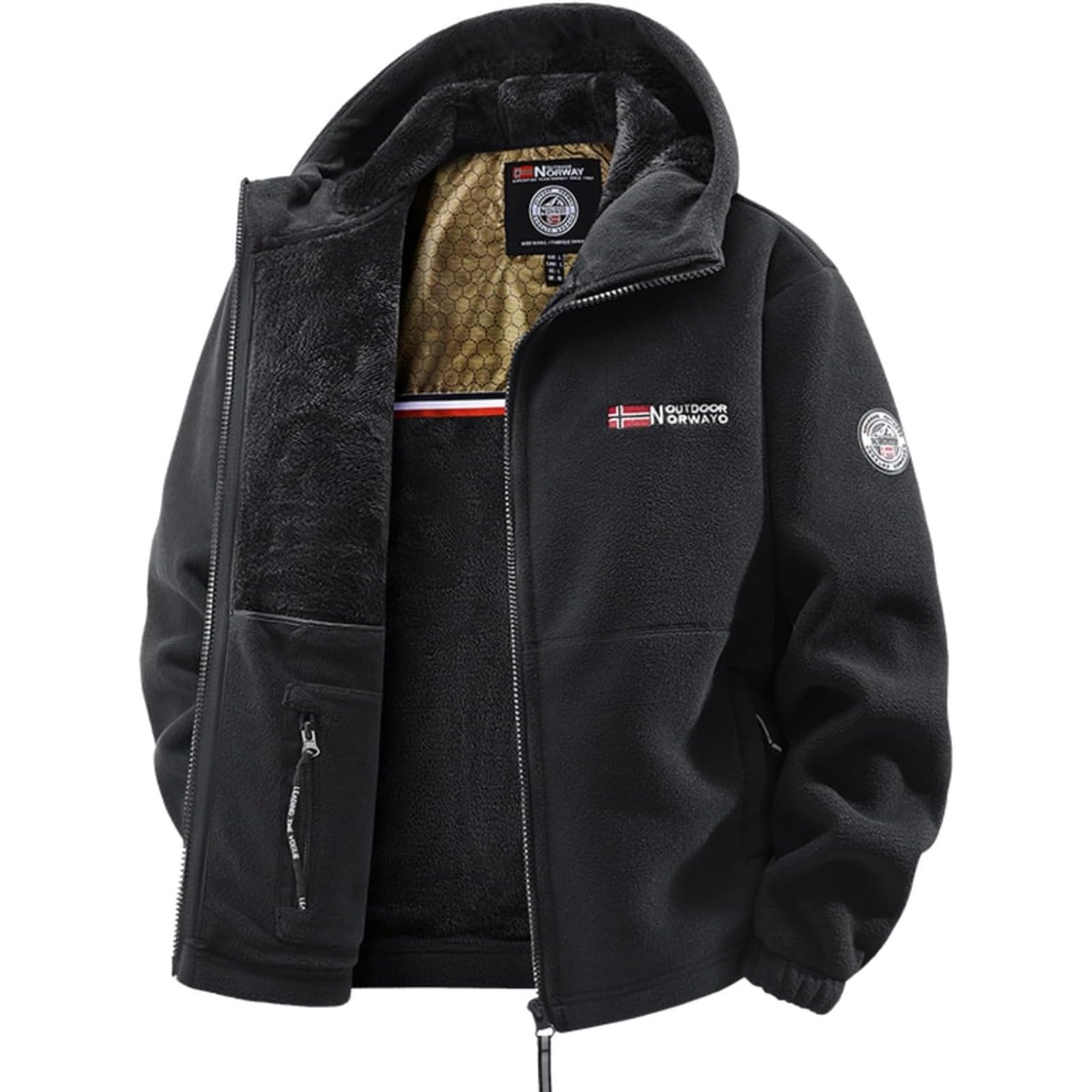 WINDEHAO Unisex Double-layer Padded Warm Jacket, Polar 360 Tactical Jacket Fleece Jackets Double-Layer Fleece Hooded Sherpa Jacket (S,black-Hooded)
