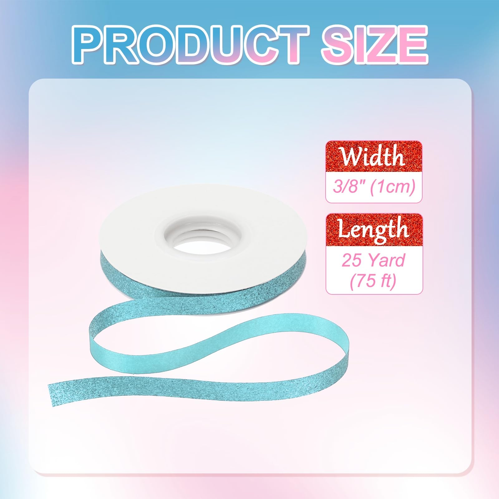 PATIKIL Sky Blue Metallic Glitter Ribbon Roll - Image 2