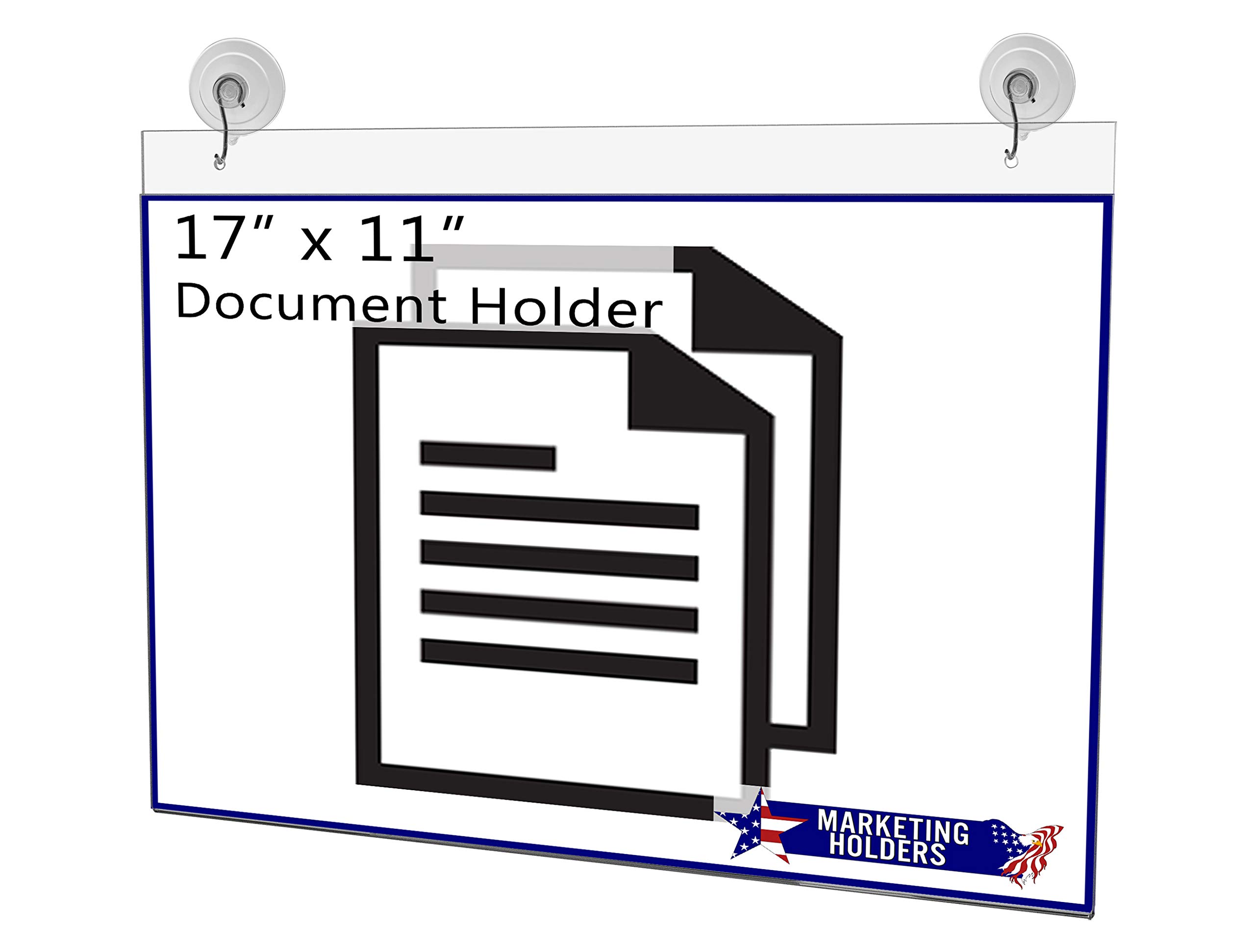 Marketing Holders 2 Pack Window Sign Holder 17" x 11" with 2 Predrilled Holes and Suction Cups with Hooks for Important Notices and Visitor