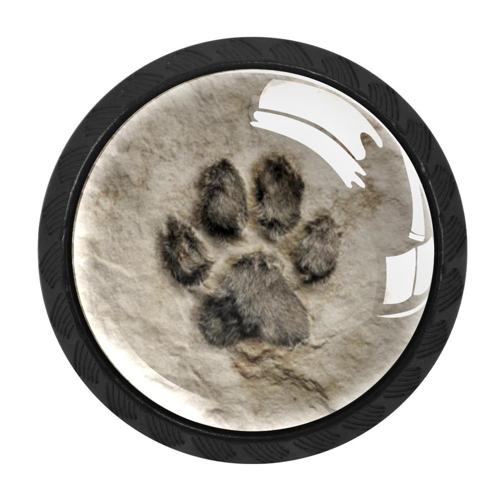 Boutons de tiroir ronds verre 35mm patte de chien noir pour décorer la chambre d'un passionné d'animaux