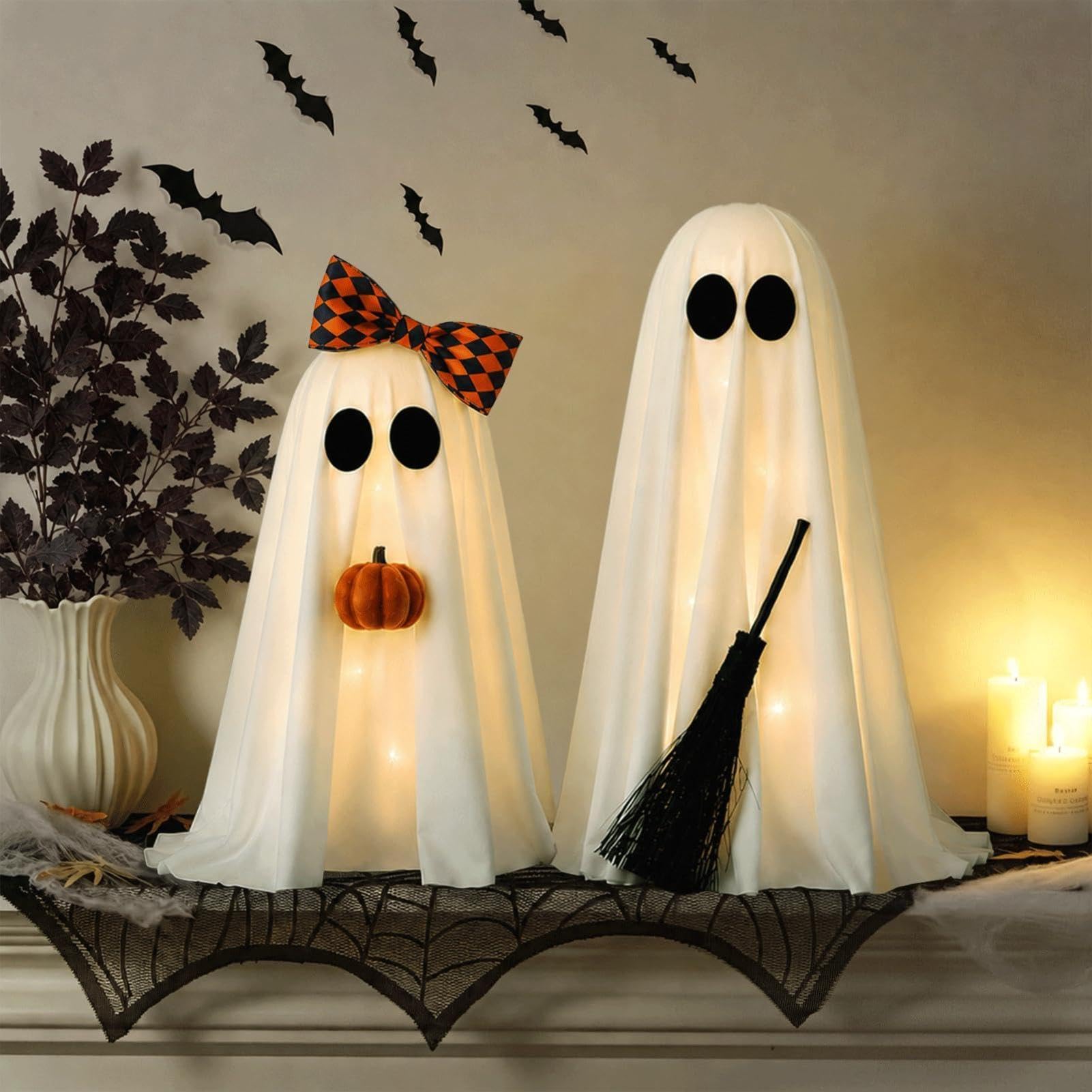 Straszne Dekoracje Na Halloween Zabawne Figurki Strasznych Duchów LED | dwuczęściowe straszne ozdoby na biurko na Halloween Do Wewnątrz I Na Zewnątrz, Sypialni, Kominka, Parapetu, Półki, Przyjęć