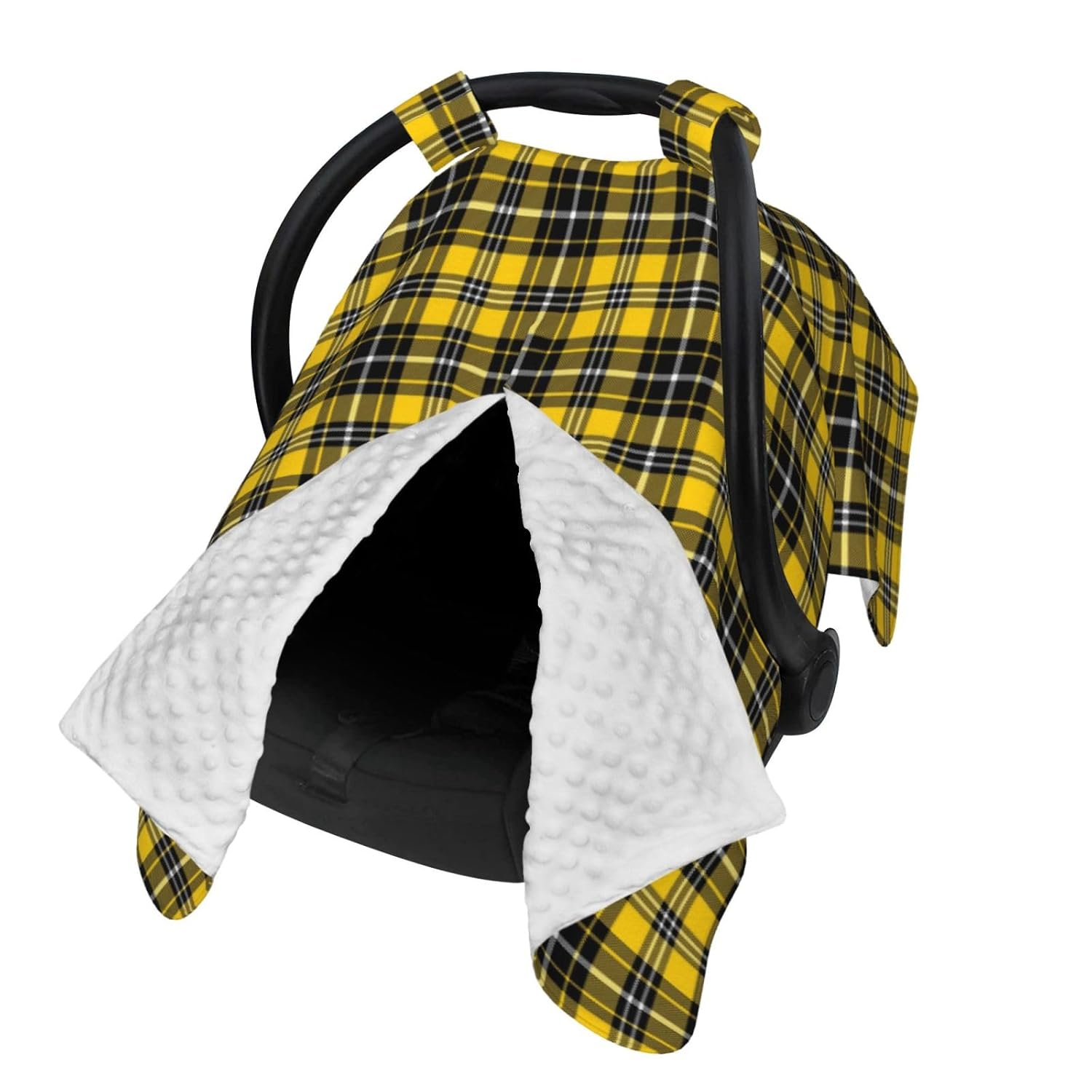 Yellow Black Tartan Plaid Baby Car Seat Cover & Breastfeeding Nursing Cover - Breathable Stretch Fabric Multi-Use Nursing Cover for Breastfeeding