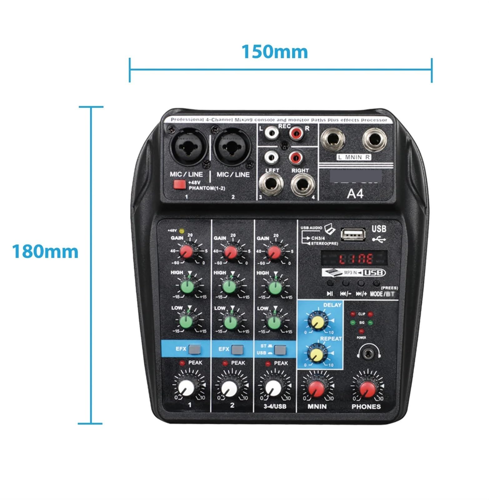 Scheda di mixaggio digitale professionale a 4 canali Microfono Telefono cellulare Trasmissione in diretta Registrazione su computer Attrezzatura audio for DJ per DJ professionisti