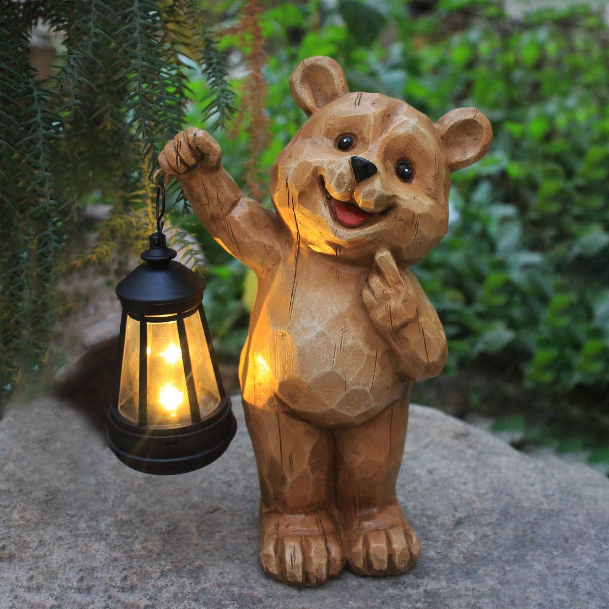Solar Garden Statues Bear Figurine Outdoor Lights, Resin Yard Decorations Outdoor, Garden Decor Unique Birthday Housewarming Gifts for Mom (Bear 1)