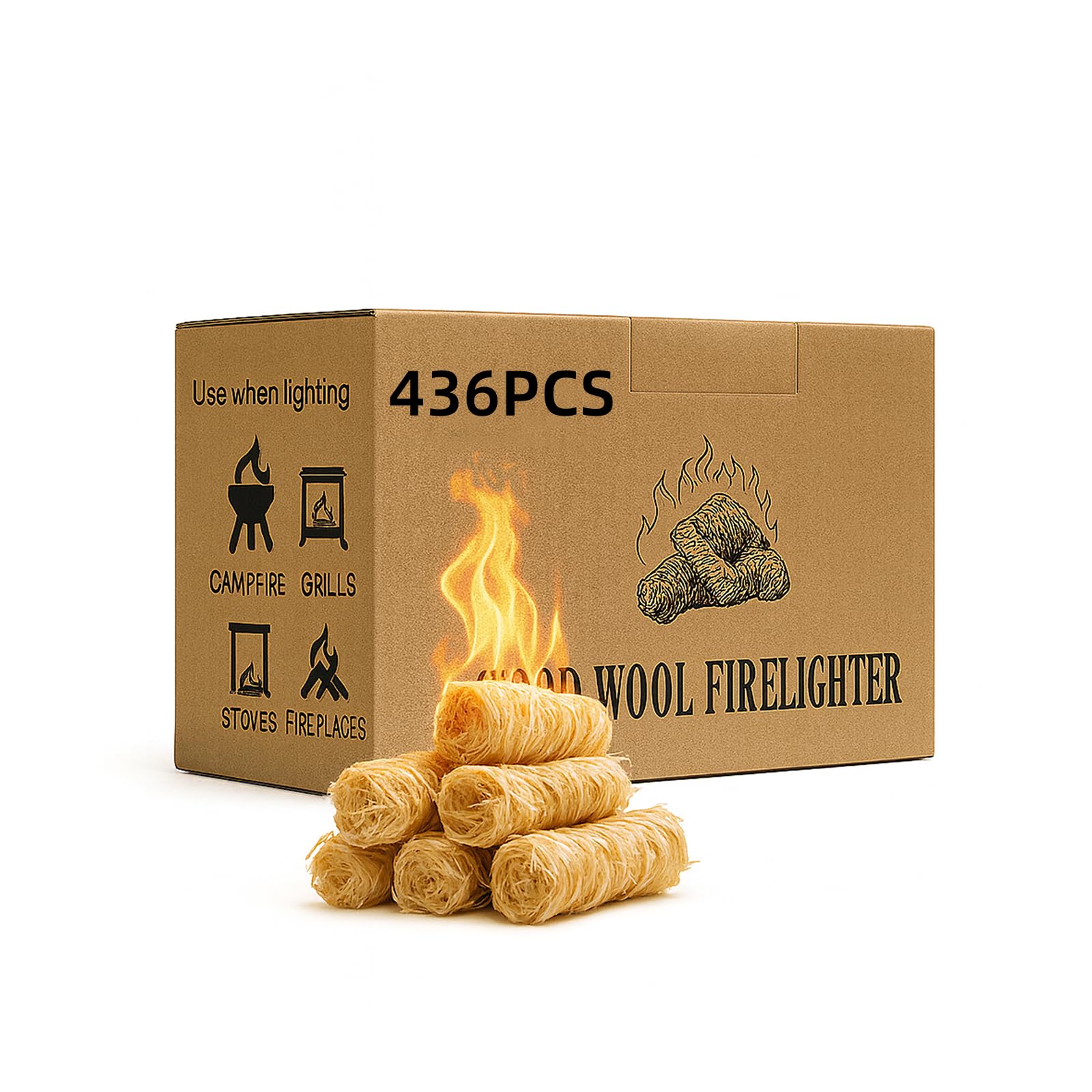 Natural BBQ Firelighters For Wood Burners: Barbecue Fire Starter Eco Odorless and Smokeless Wood Wool Fire Lighters For Pizza Oven, Fire Pit, Stoves 436pcs