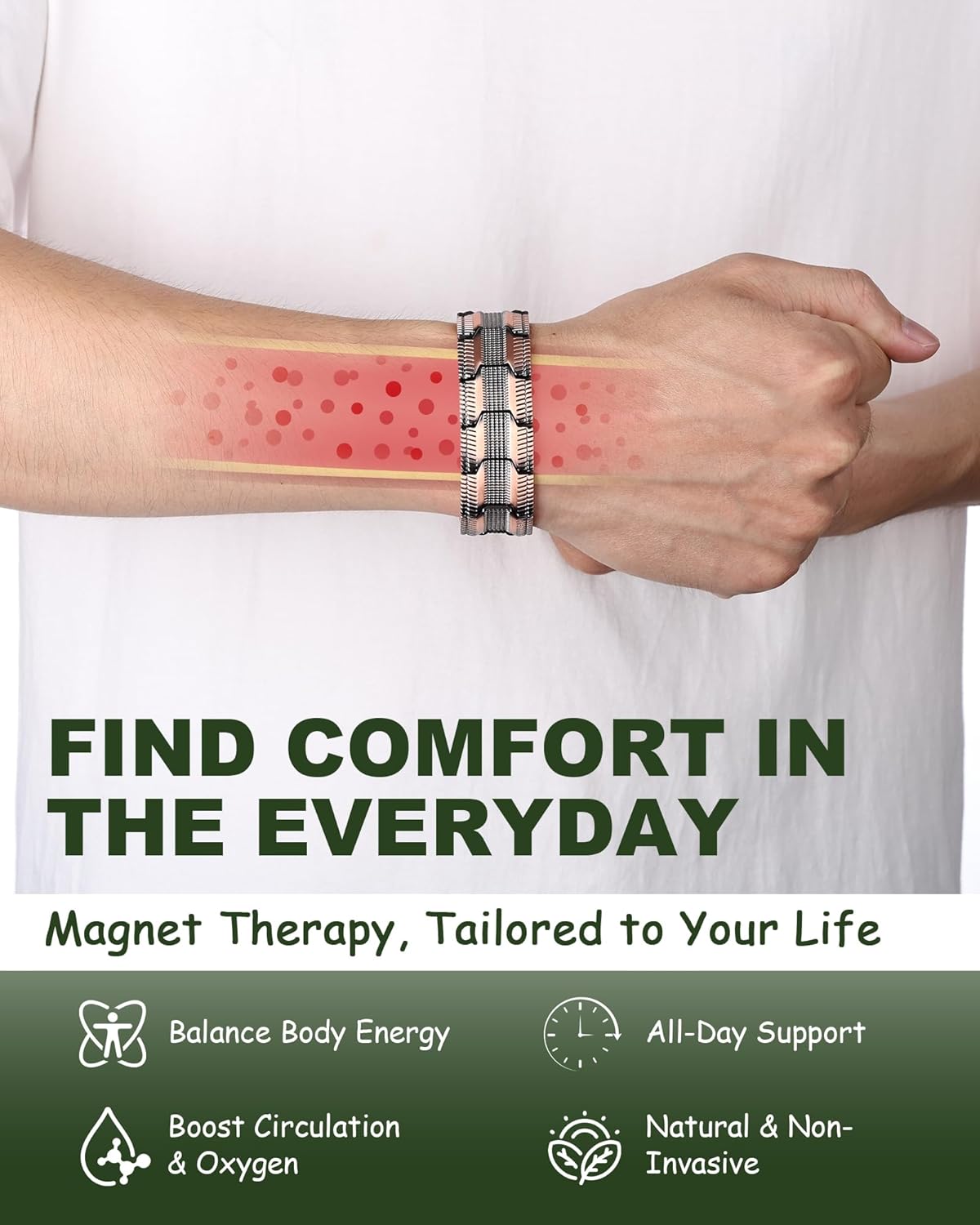 MagEnergy Copper Bracelet for Men, 3X Strength Magnetic Bracelet with 99.99% Pure Copper Ring & 3500 Gauss Magnets, Adjustable Length with Sizing Tool - Image 4