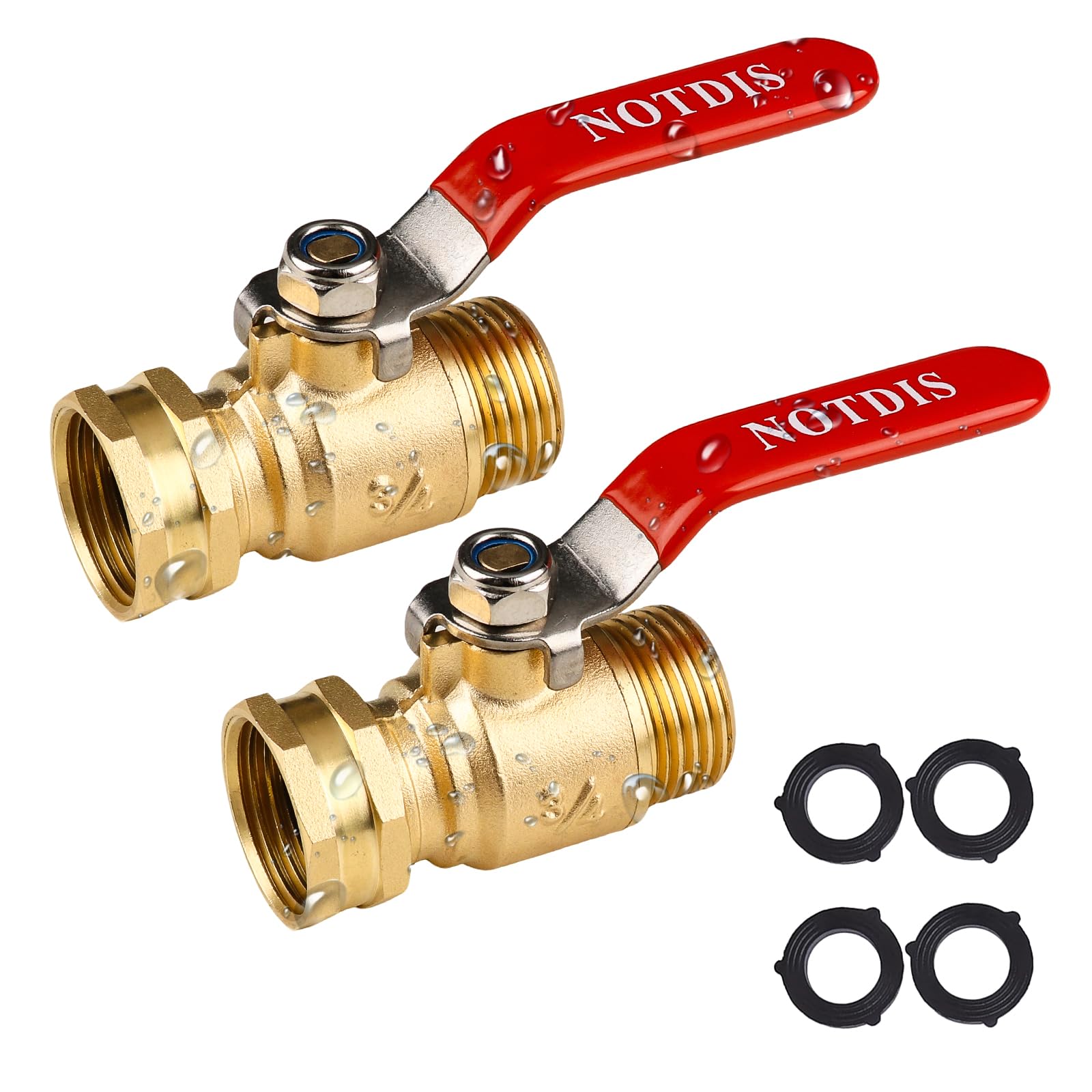 Brass Garden Hose Shut Off Valve with Full-Flow Design - Heavy Duty 3/4" GHT Connector, 304 Stainless Steel Handle - 2 Pack (Corrosion-Resistant)