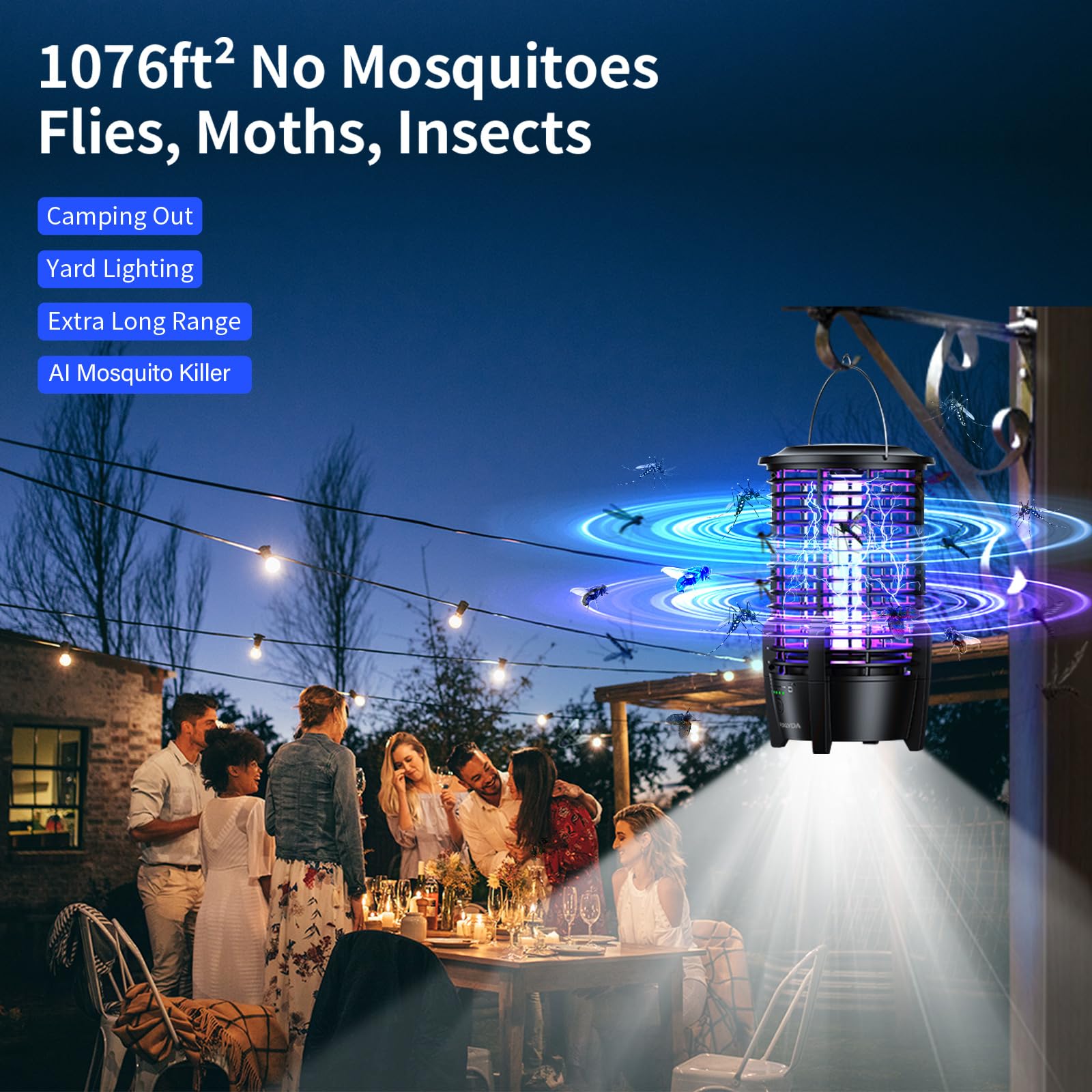 FOXLVDA Bug Zapper, Mückenzapper, 2-in-1, tragbarer und wiederaufladbarer Insektenvernichter mit 3600-mAh-Akku und LED-Nachtlicht, leistungsstarker elektrischer Fliegenvernichter für drinnen und