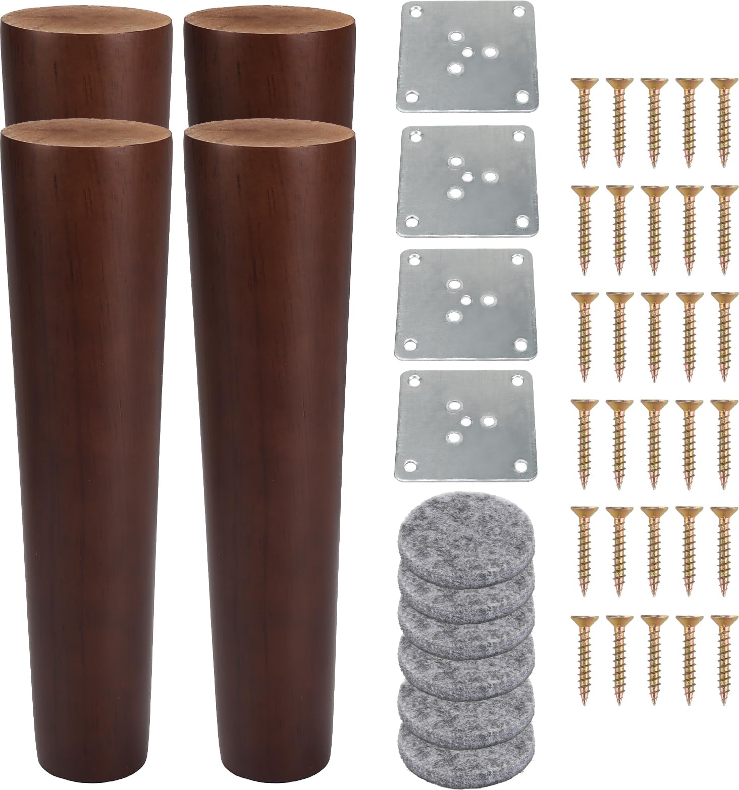 Minnhua 8inch Wooden Furniture Legs 20cm Solid Wood Sofa Legs Set of 4 Chair Legs Table Leg Walnut Furniture Replacement Feet with Mounting Plates Screws Non-Slip Mat for Bed Couch Bench TV Cabinet — image 1