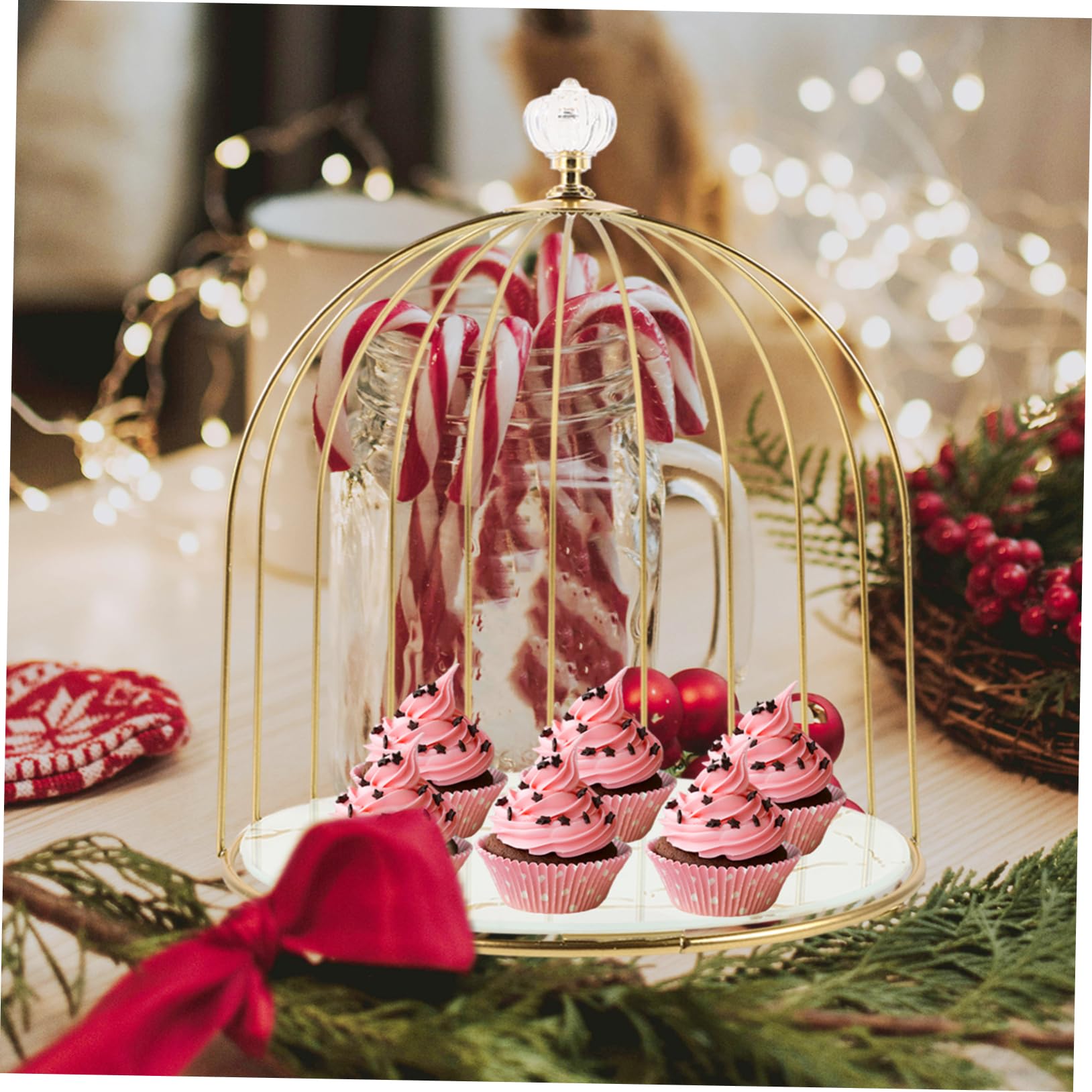 Soporte De Tartas De Dorado Diseño De Jaula De Pájaros Para Presentación De Postres Bodas y Celebraciones Fácil De Montar y Almacenar