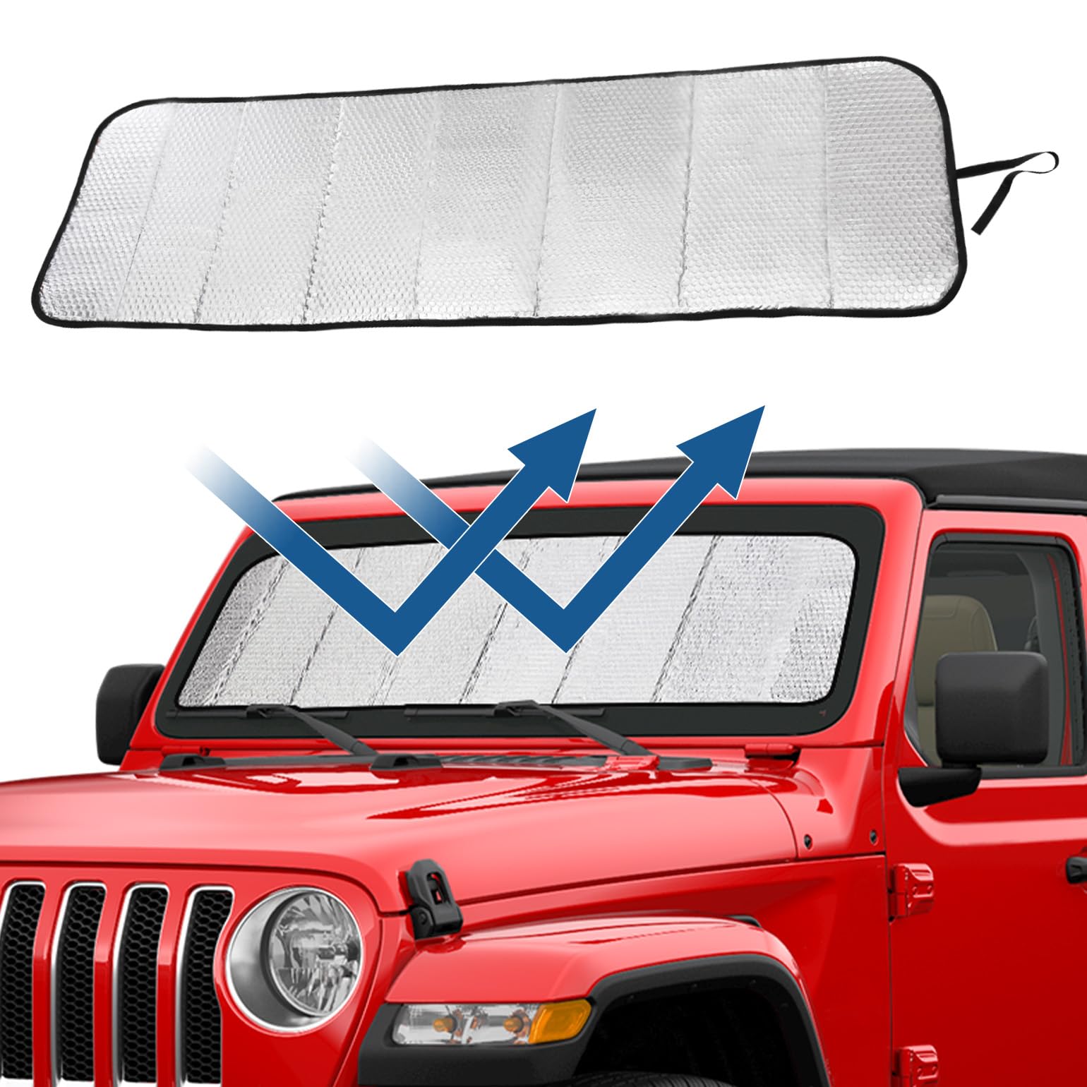 JOYTUTUS Upgraded Windshield Sunshade Compatible with Wrangler JL JLU Gladiator JT 2018-2025, Foldable Wrangler JL Windshield Sun Shade Sun Visor Blocks UV Rays, Window Sun Shade Shield Protector