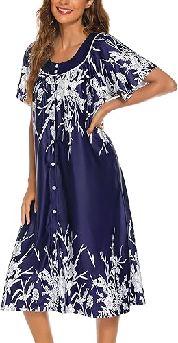 Miniatura 4 de YOZLY Vestido de casa para mujer, de manga corta, abrigo de casa con bolsillos