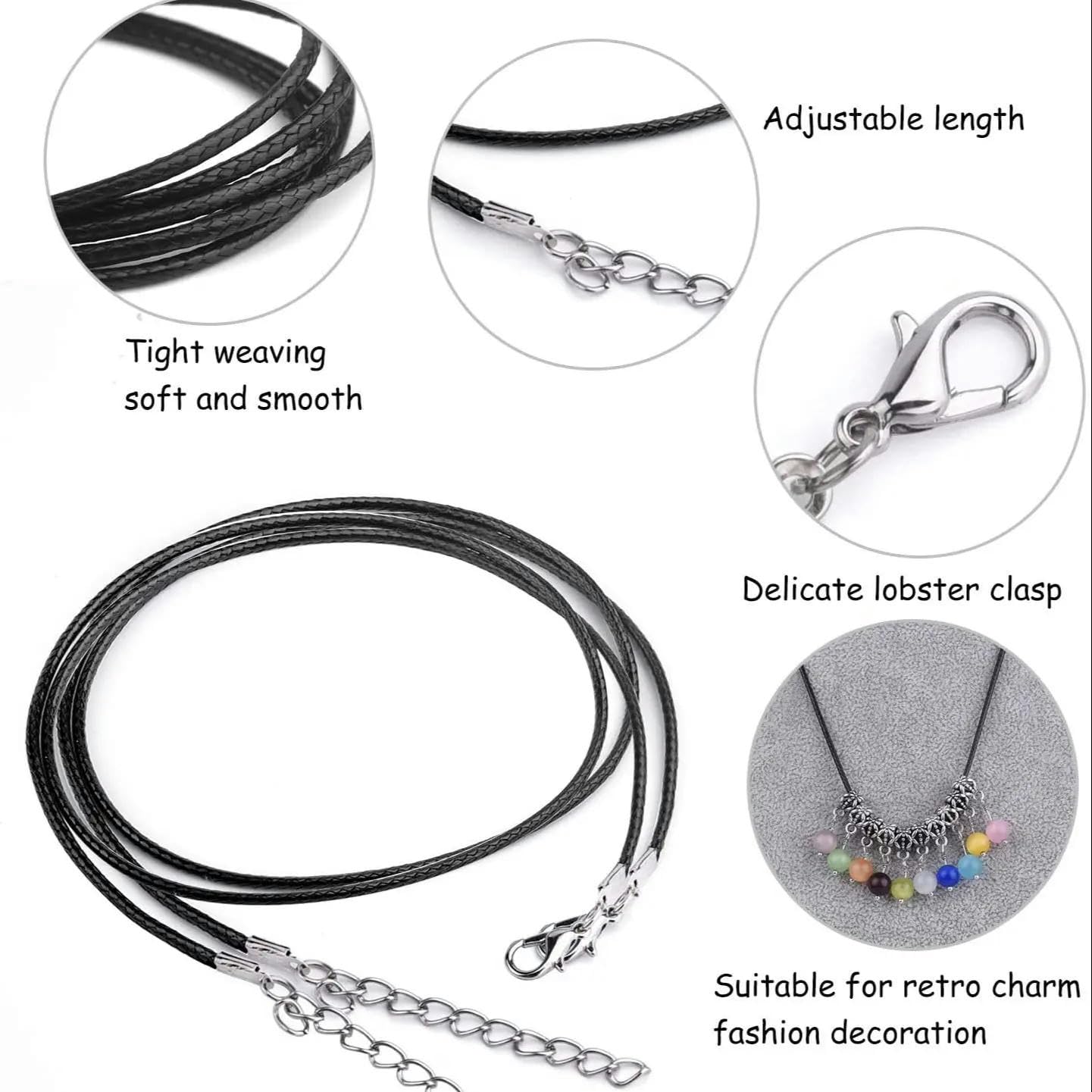 LYVQZPWLRuna collana di cera, 10 pezzi da 45 cm, cordino in pelle nera intrecciata regolabile, cordino cerato fai da te, ciondolo for collana fatto a mano, chiusura a moschettone, cordino for gioielli