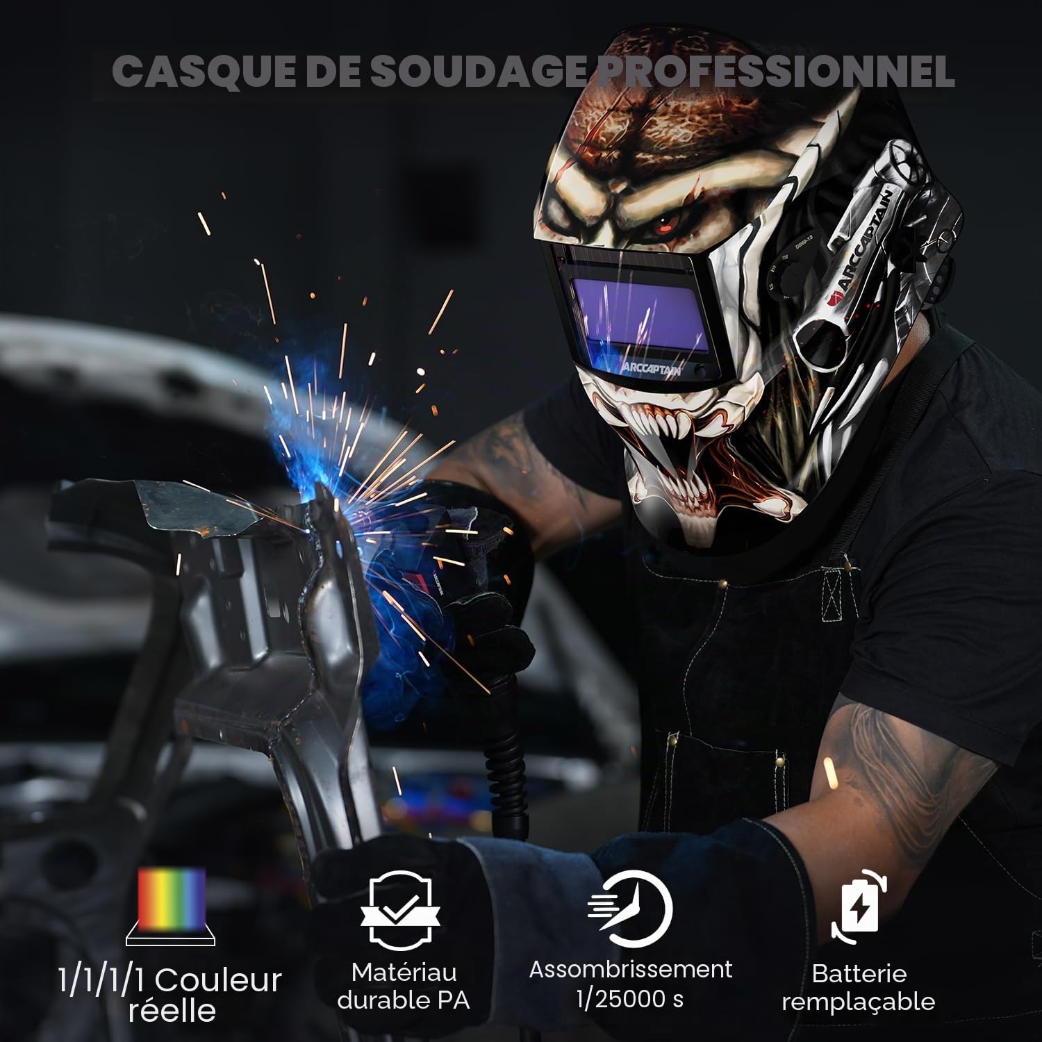 ARCCAPTAIN Masque de soudage - Assombrissement automatique - Pour TIG MIG ARC 1/1/1/1 - Clarté optique supérieure - Ultra léger - Assombrissement automatique