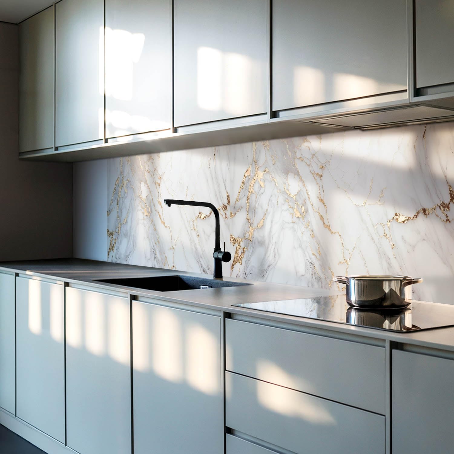 Paneles Decorativos 100x50 cm Montaje en Pared Impermeable 1 Pieza Montaje Rápido Sostenible Fácil de Limpiar Cocina Fácil Limpieza - Mármol elegante con vetas