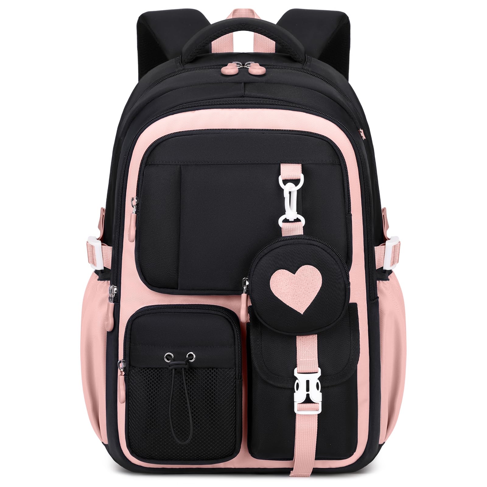 Amythe Schulrucksack für Mädchen 1. - 5. Klasse mit Münzbeutel | Leichter Schulranzen Mädchen mit Reflektoren, 7 Fächer, lässiger Rucksack für Kinder Teenager für Schule Reisen, Schulstart