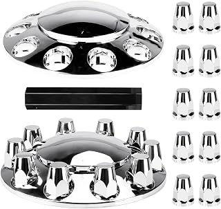 Youxmoto 33mm Front Axle Hubcaps for Semi Trucks - Chrome ABS Wheel Covers, Universal Fit 20-24.5" Wheels, 2 Pack w/ Lug Nuts