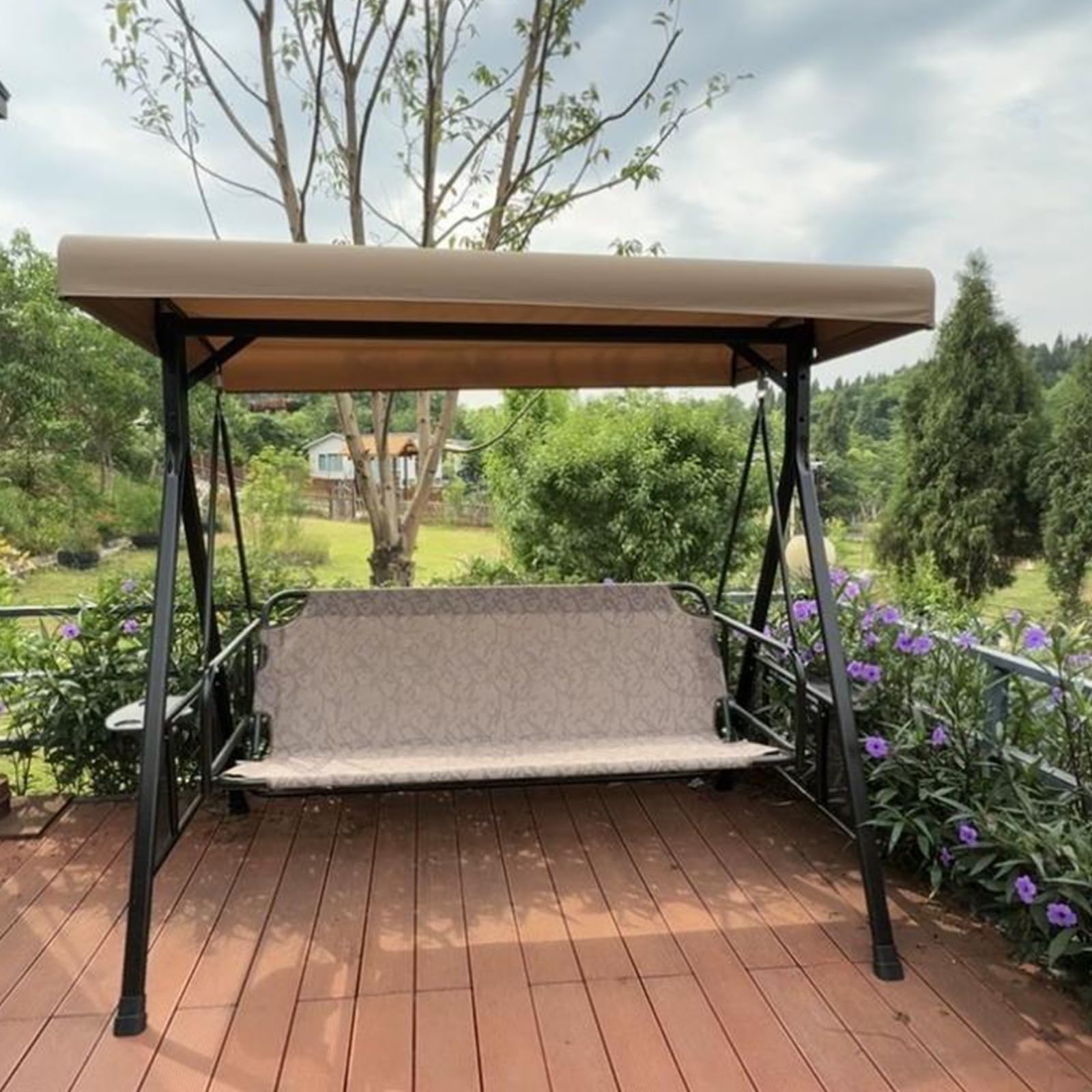 Toldo Superior de Repuesto para Silla Oscilante, Impermeable Toldo Balancin Jardin 3 Plazas, Recambio Fundas Columpio Extraíble y Toldo(Coffe,Canopy)