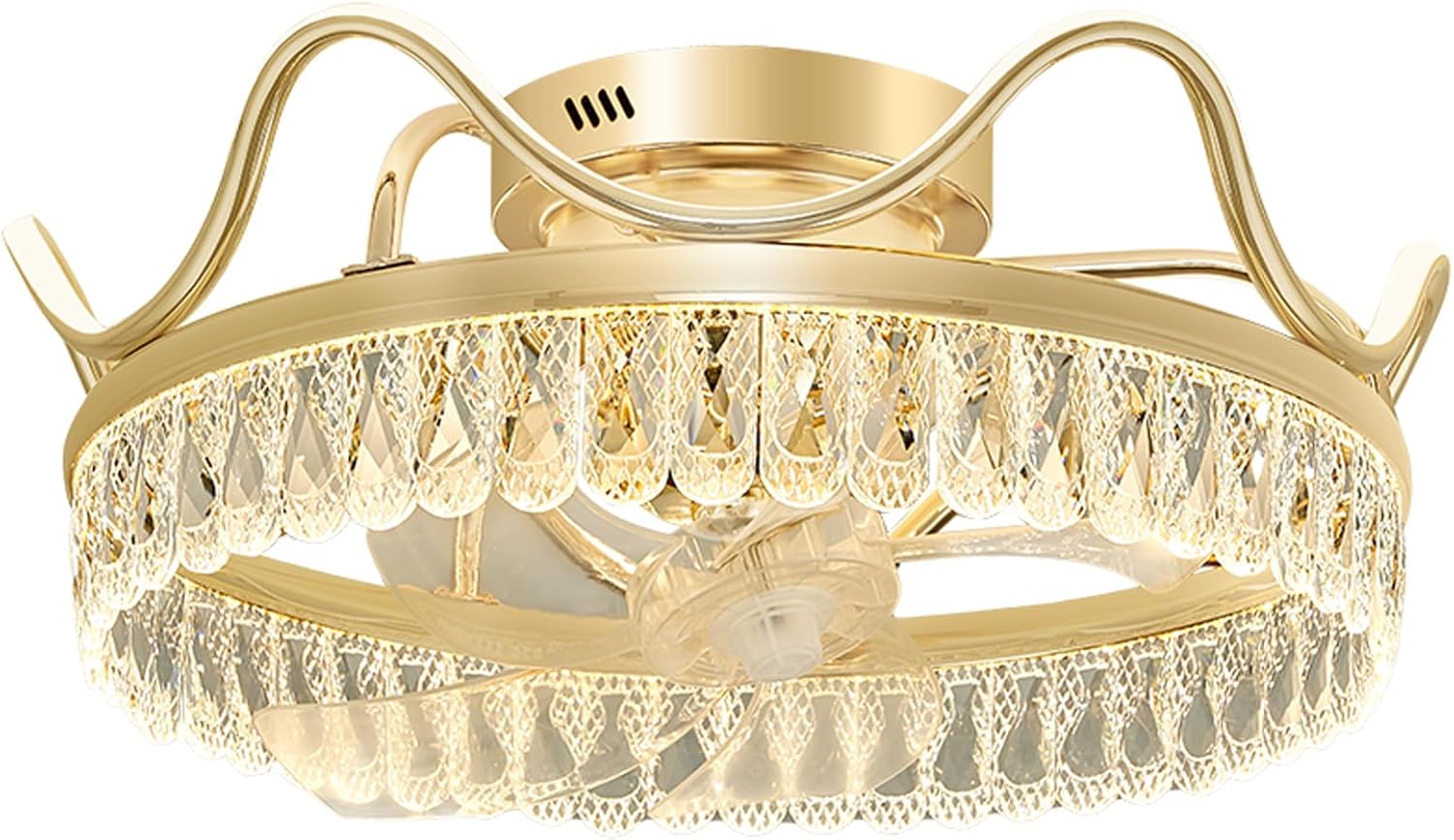 Led 50W Ceiling Fans with Lights for Bedroom,Creatived Crown Crystal Ceiling Shaking Head Fan Light,18.9 inch Ceiling Fan for Dining Room Living Room Kitchen Island