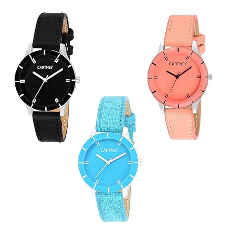CARTNEY Combo Pack of 3 Analogue Black Dial Girl's Watch - (CLR3)