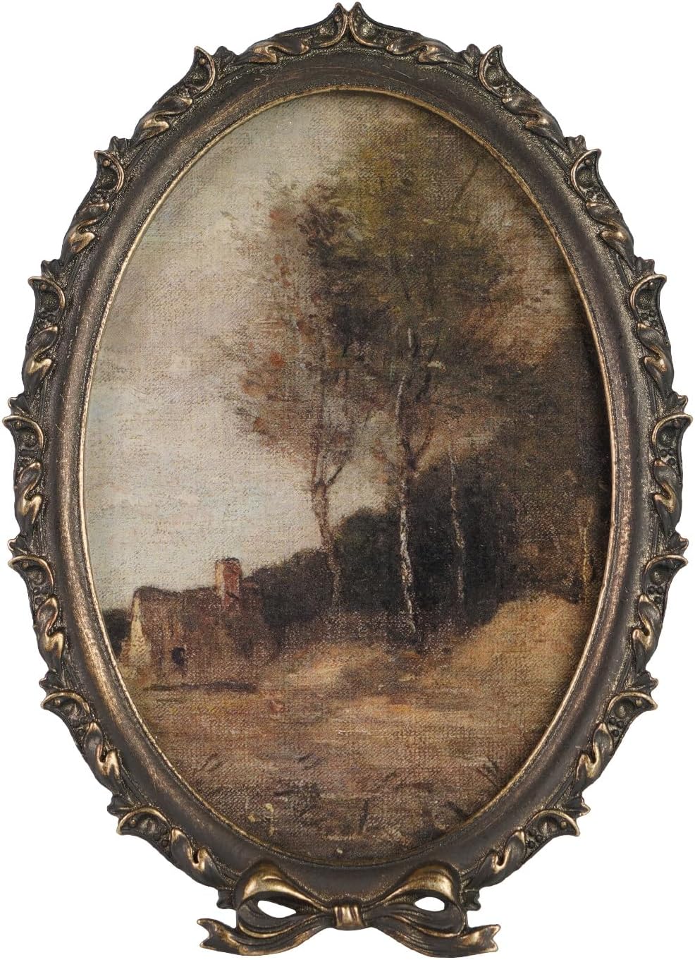 NIKKY HOME Vintage Photo Frame 4x5, Antique Oval Picture Frames, Bronze Gold Decorative Photo Frame with Stand and Glass Front for Tabletop Photos Display Gift Ideas 3.5x5" Tree