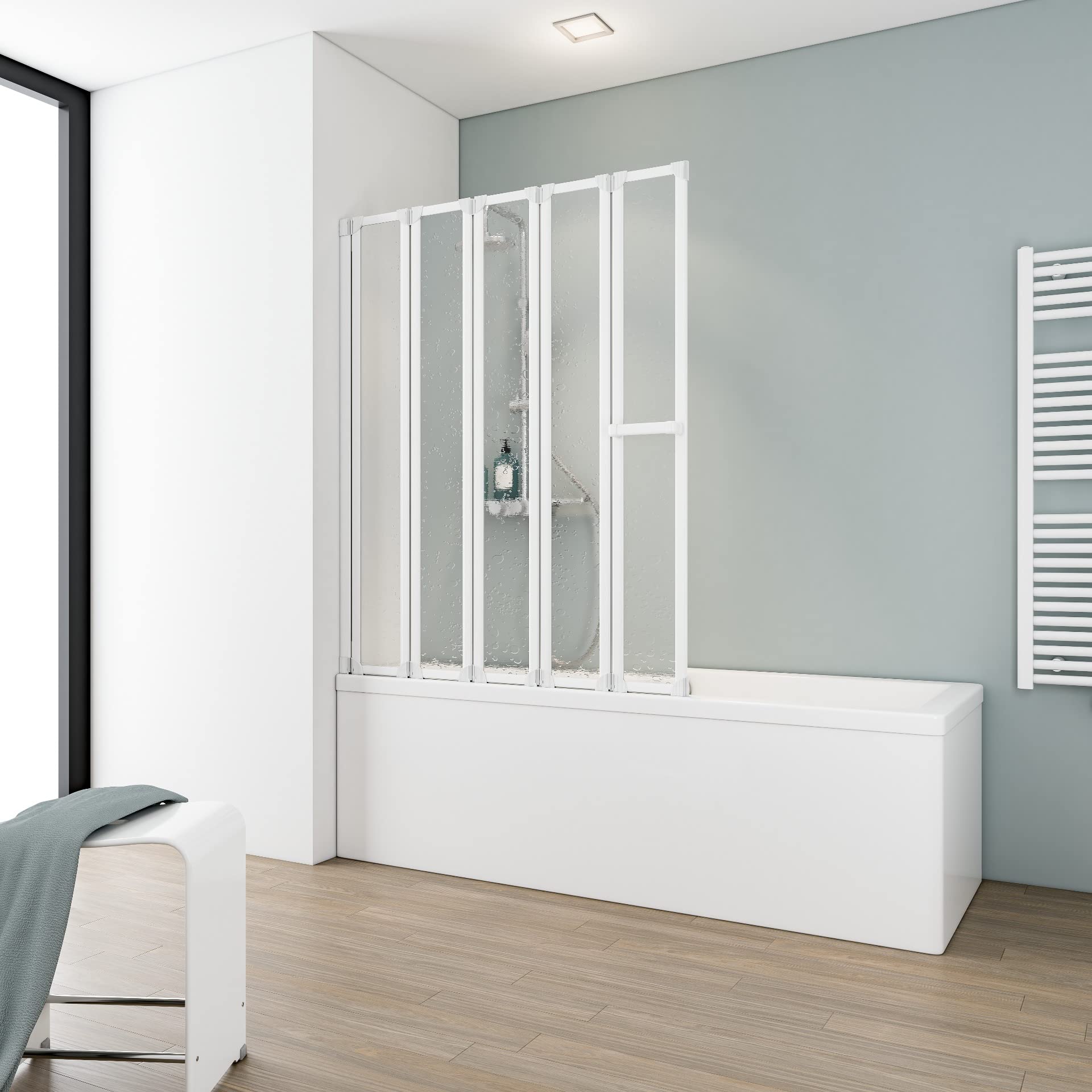 Schulte pare baignoire 115xh.140 blanc 5 volets 28+3x22+21, réversible | pivotant rabattable à 180° verre acrylique 3mm