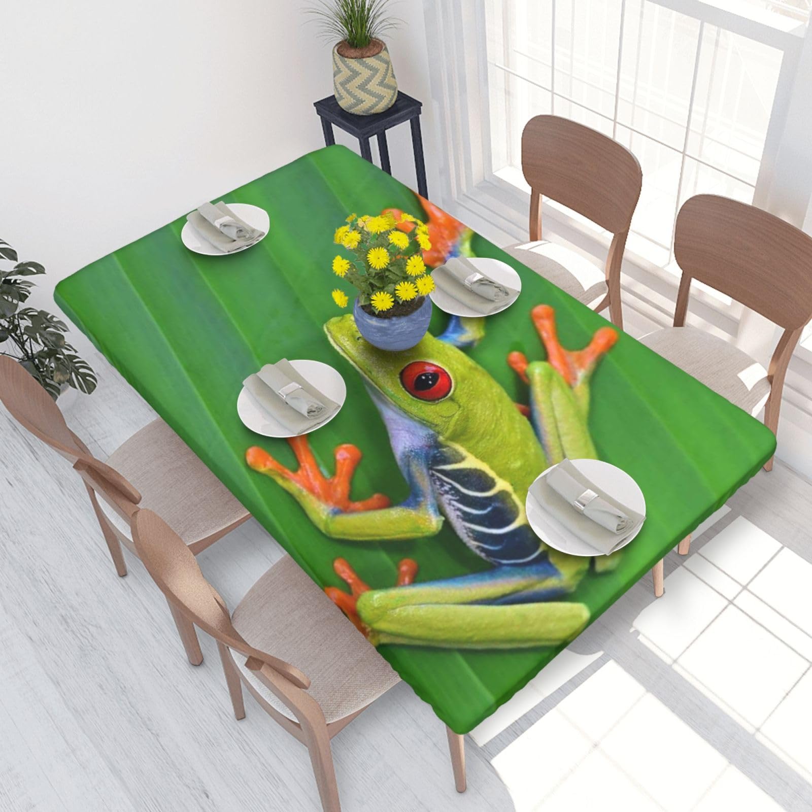 BNVSADC Animal Frog Leaf Leaves Printed 4FT Tablecloth 122x76 CM Polyester Kitchen Water Resistant Table Cloth Dining Table Decoration Table Covers
